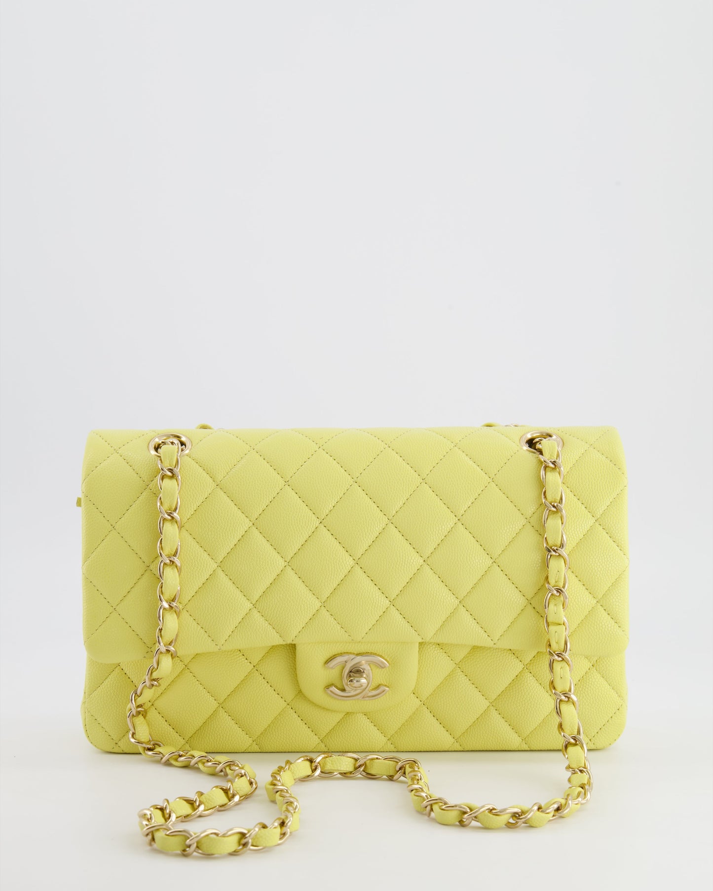 Chanel Classic Medium Double Flap Bag in Sorbet Yellow Caviar Leather with Champagne Gold Hardware