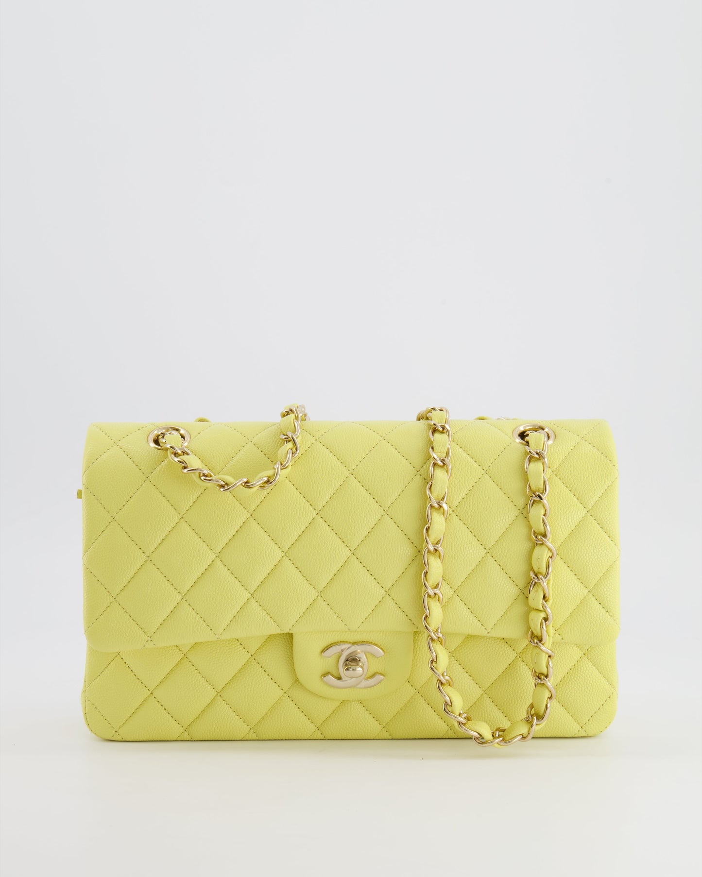 Chanel Classic Medium Double Flap Bag in Sorbet Yellow Caviar Leather with Champagne Gold Hardware
