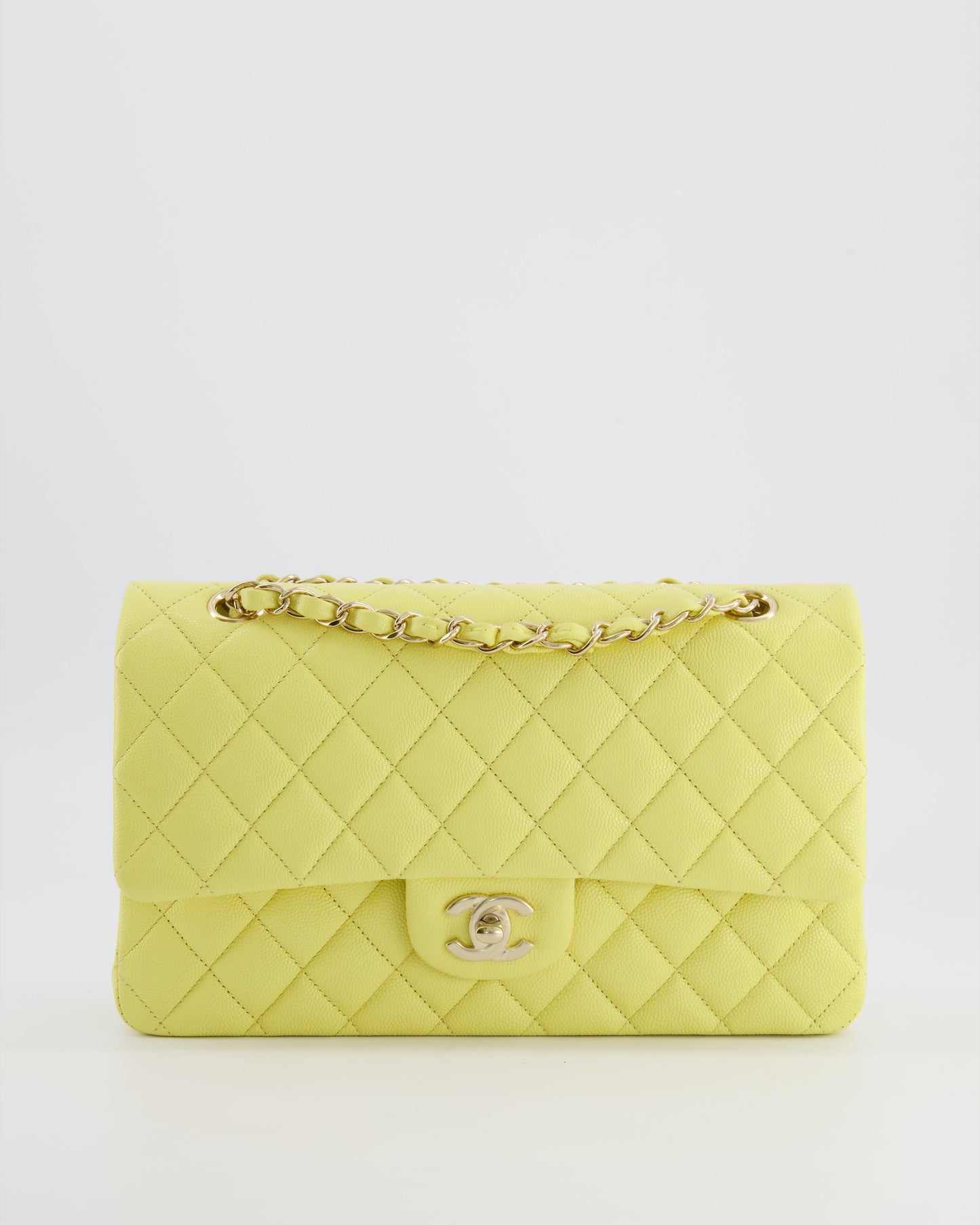 Chanel Classic Medium Double Flap Bag in Sorbet Yellow Caviar Leather with Champagne Gold Hardware