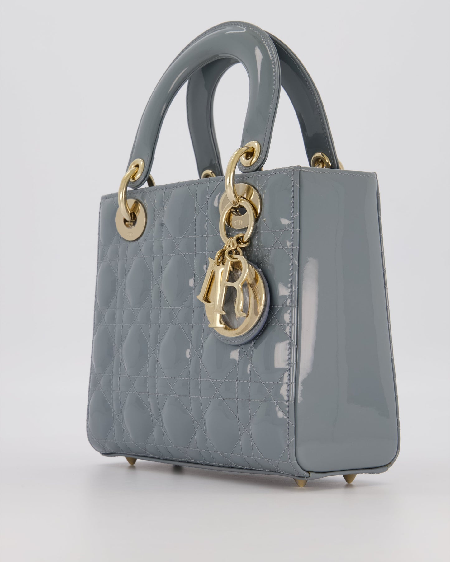 Christian Dior Cloud Blue Small Lady Dior in Cannage Patent Leather with Gold Hardware