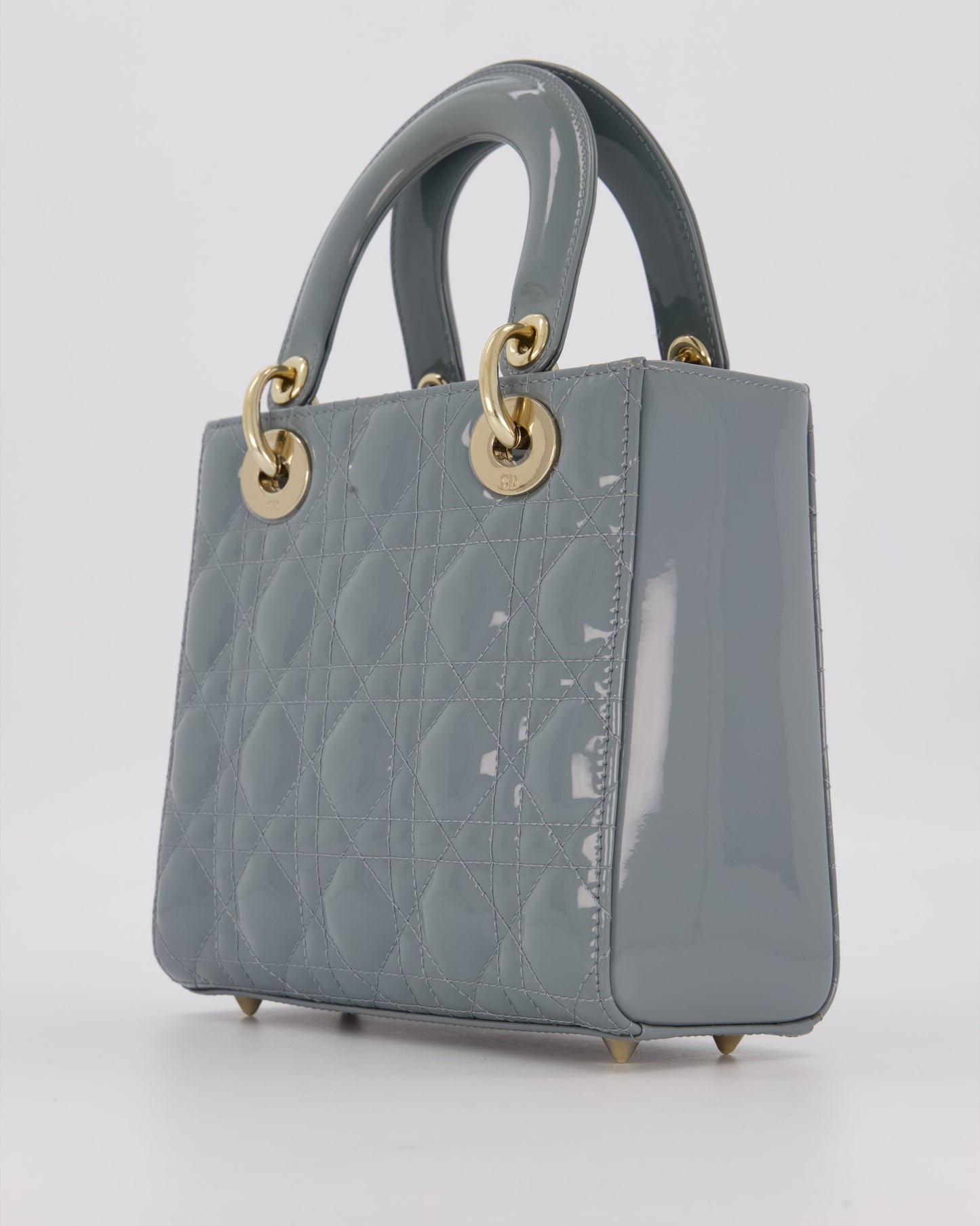 Christian Dior Cloud Blue Small Lady Dior in Cannage Patent Leather with Gold Hardware