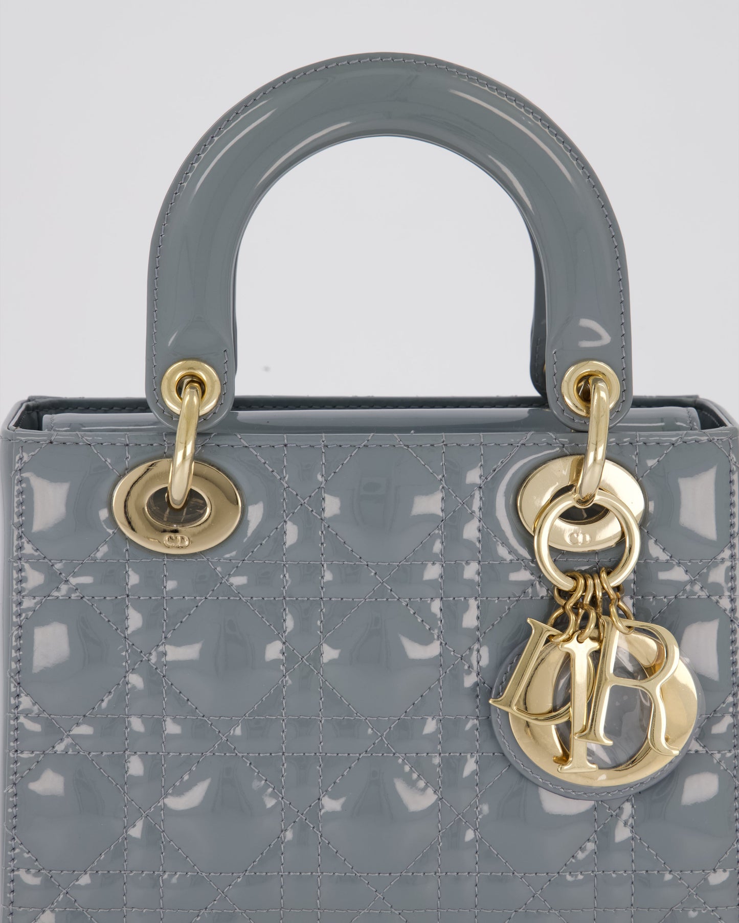 Christian Dior Cloud Blue Small Lady Dior in Cannage Patent Leather with Gold Hardware