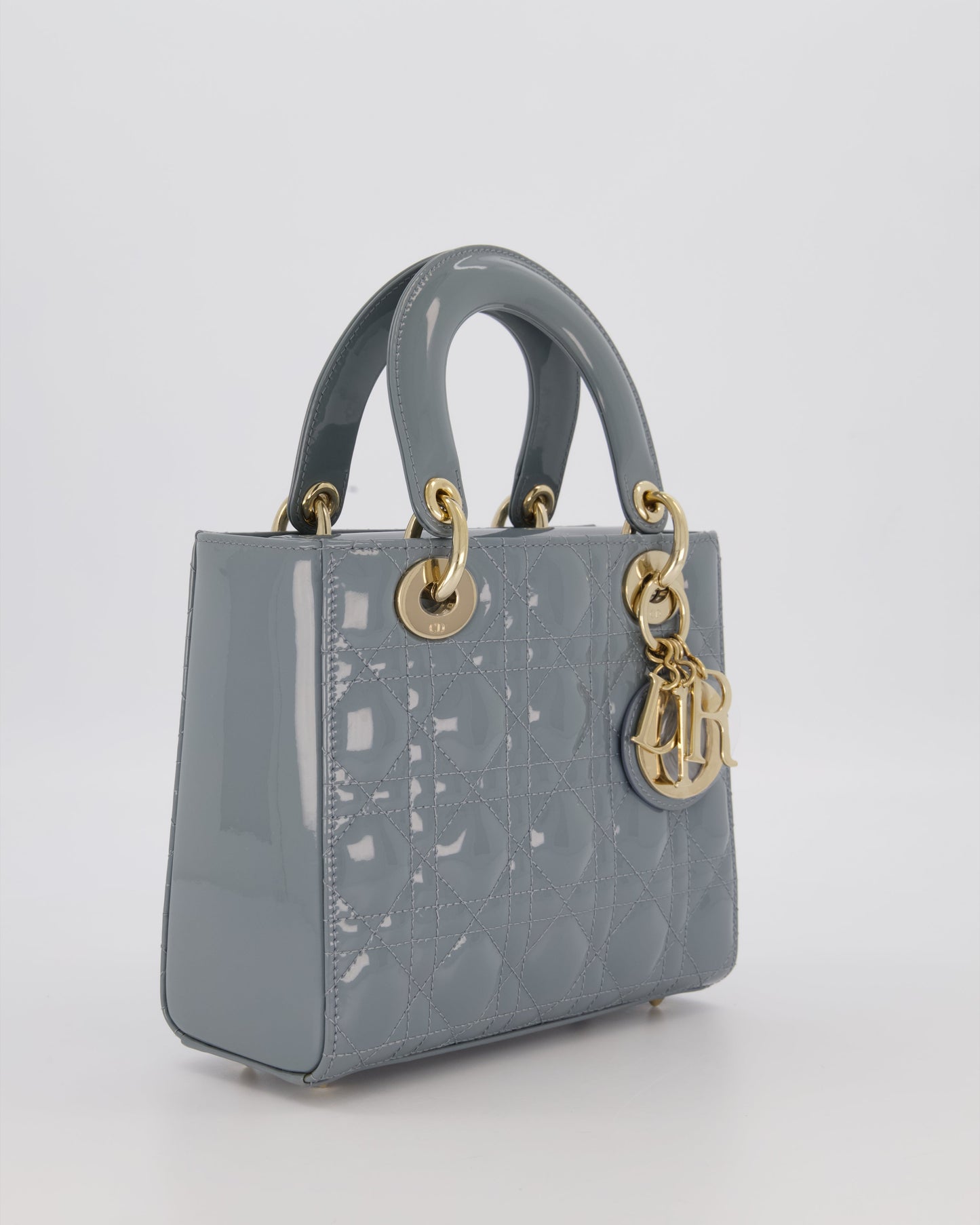Christian Dior Cloud Blue Small Lady Dior in Cannage Patent Leather with Gold Hardware