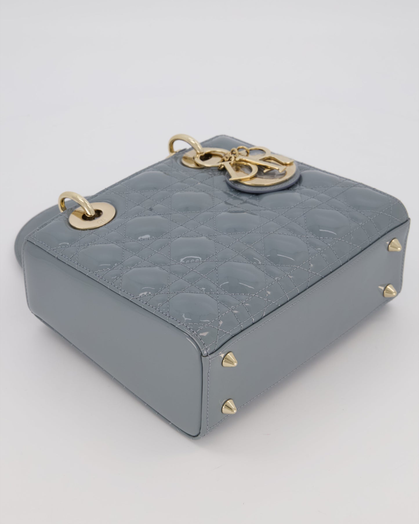 Christian Dior Cloud Blue Small Lady Dior in Cannage Patent Leather with Gold Hardware