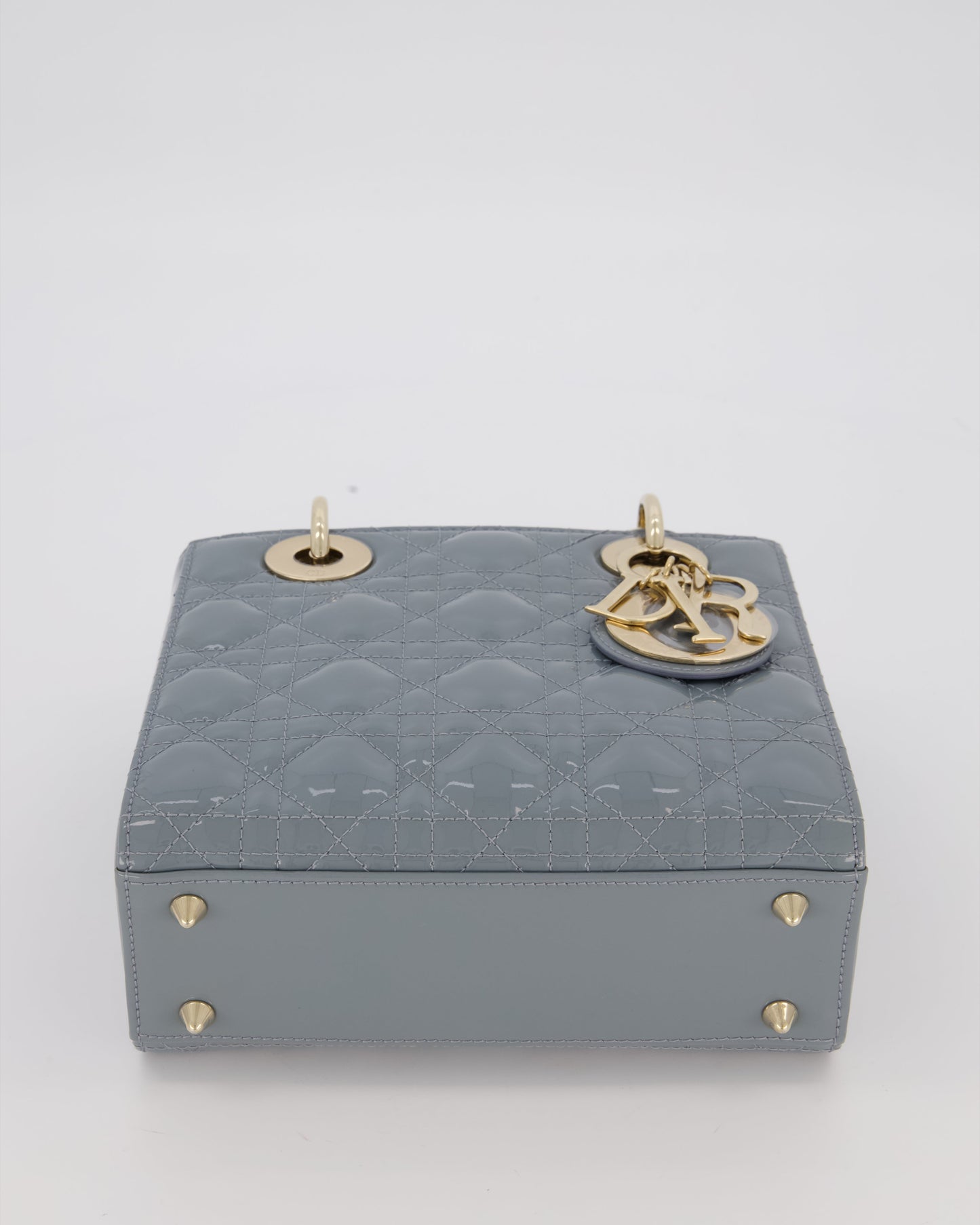 Christian Dior Cloud Blue Small Lady Dior in Cannage Patent Leather with Gold Hardware