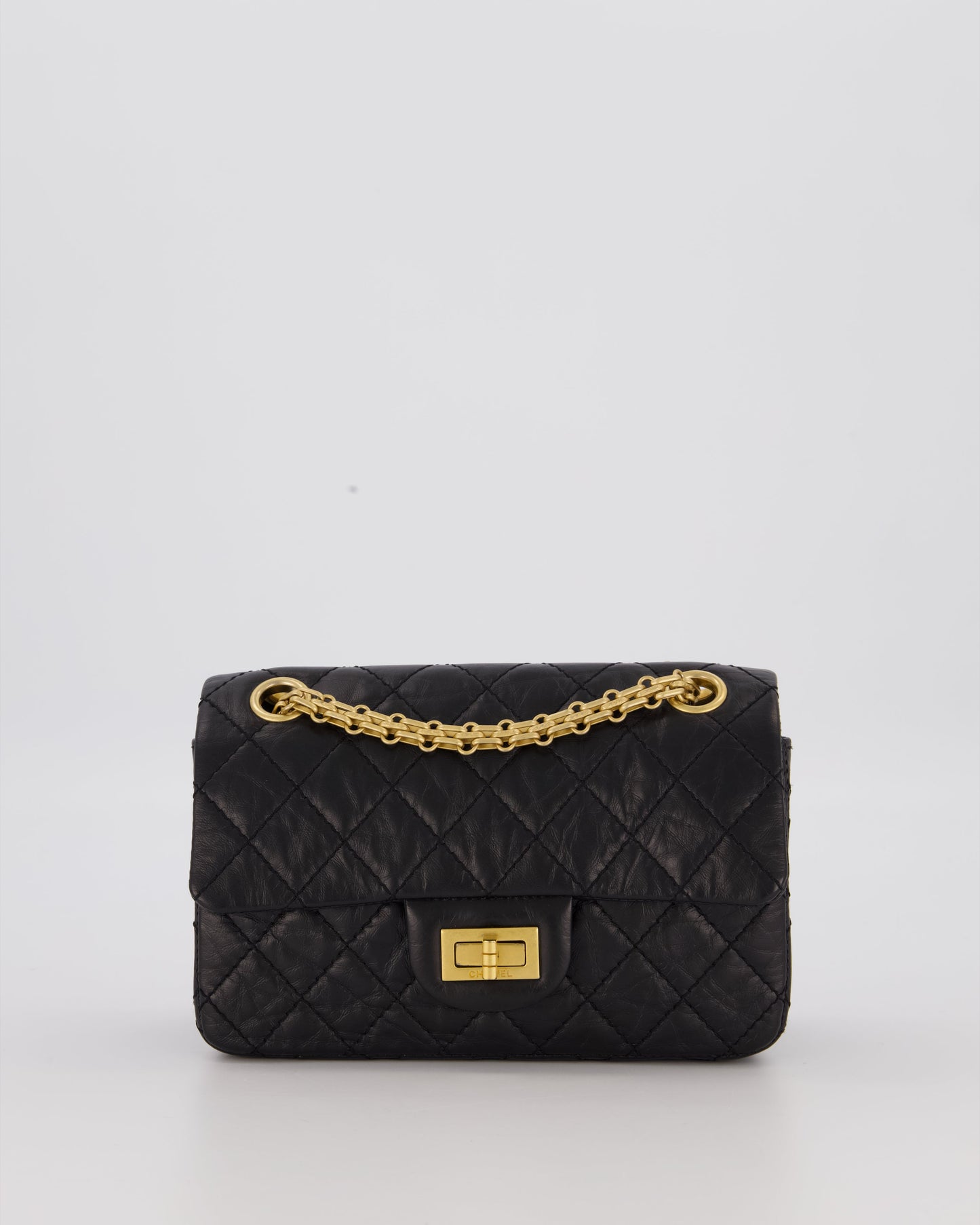 Chanel Mini 2.55 Reissue Flap Bag in Black Aged Calfskin Leather with Gold Hardware