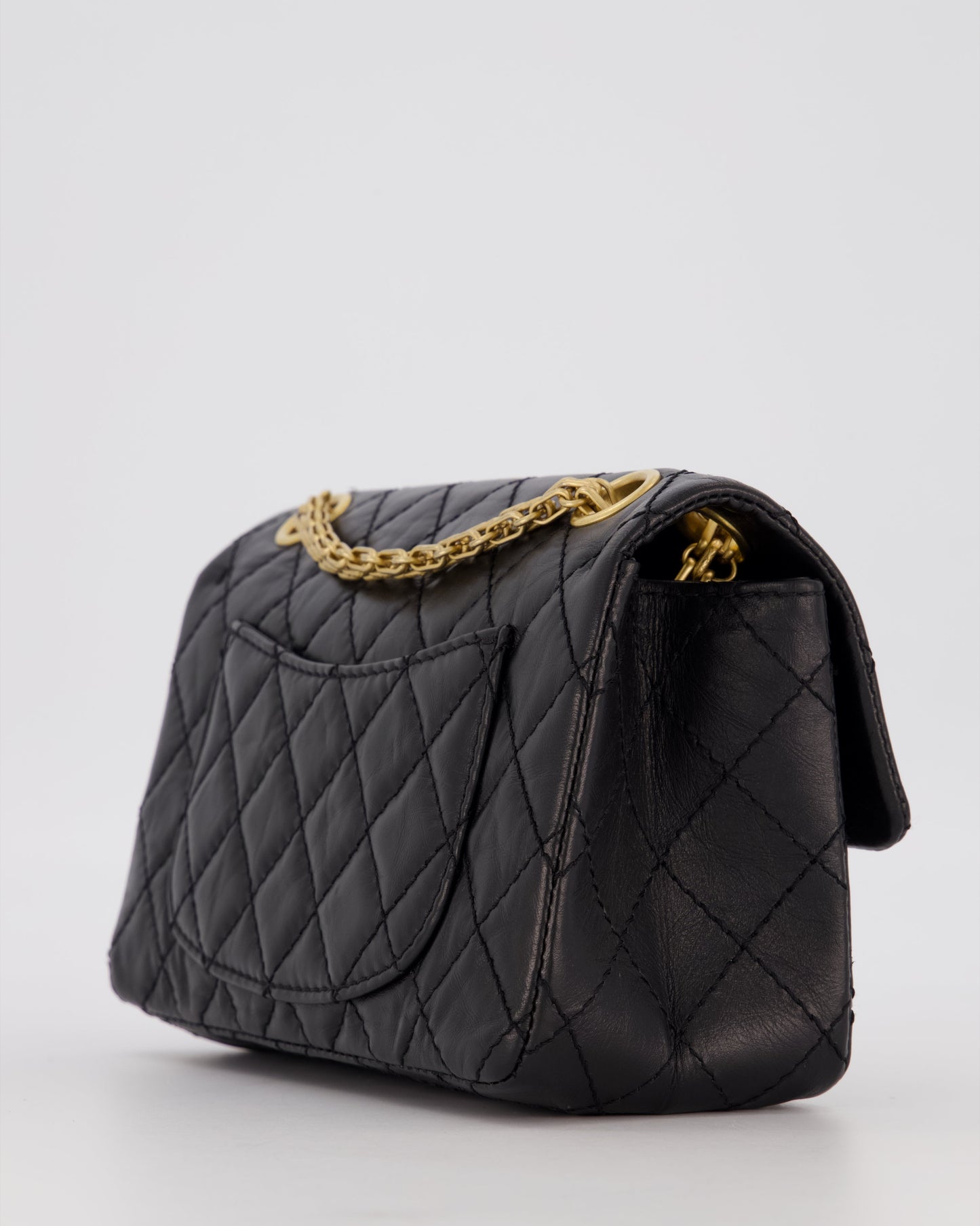 Chanel Mini 2.55 Reissue Flap Bag in Black Aged Calfskin Leather with Gold Hardware