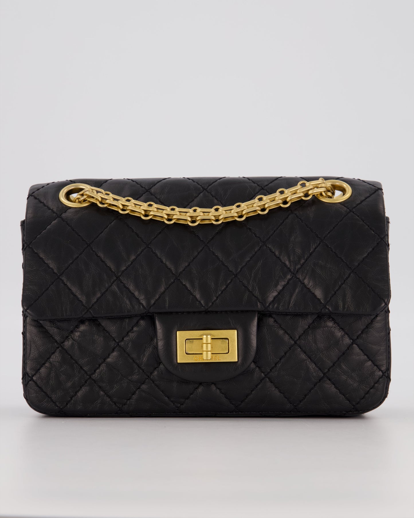 Chanel Mini 2.55 Reissue Flap Bag in Black Aged Calfskin Leather with Gold Hardware