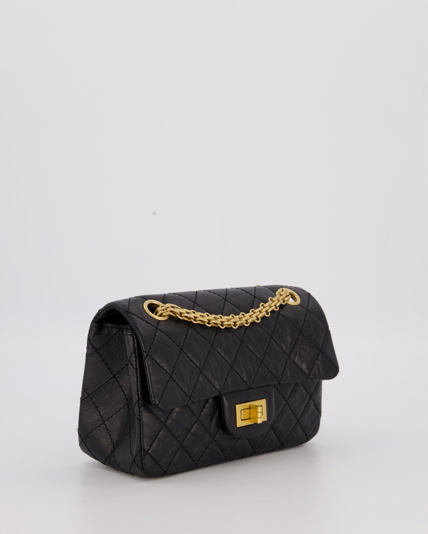 Chanel Mini 2.55 Reissue Flap Bag in Black Aged Calfskin Leather with Gold Hardware