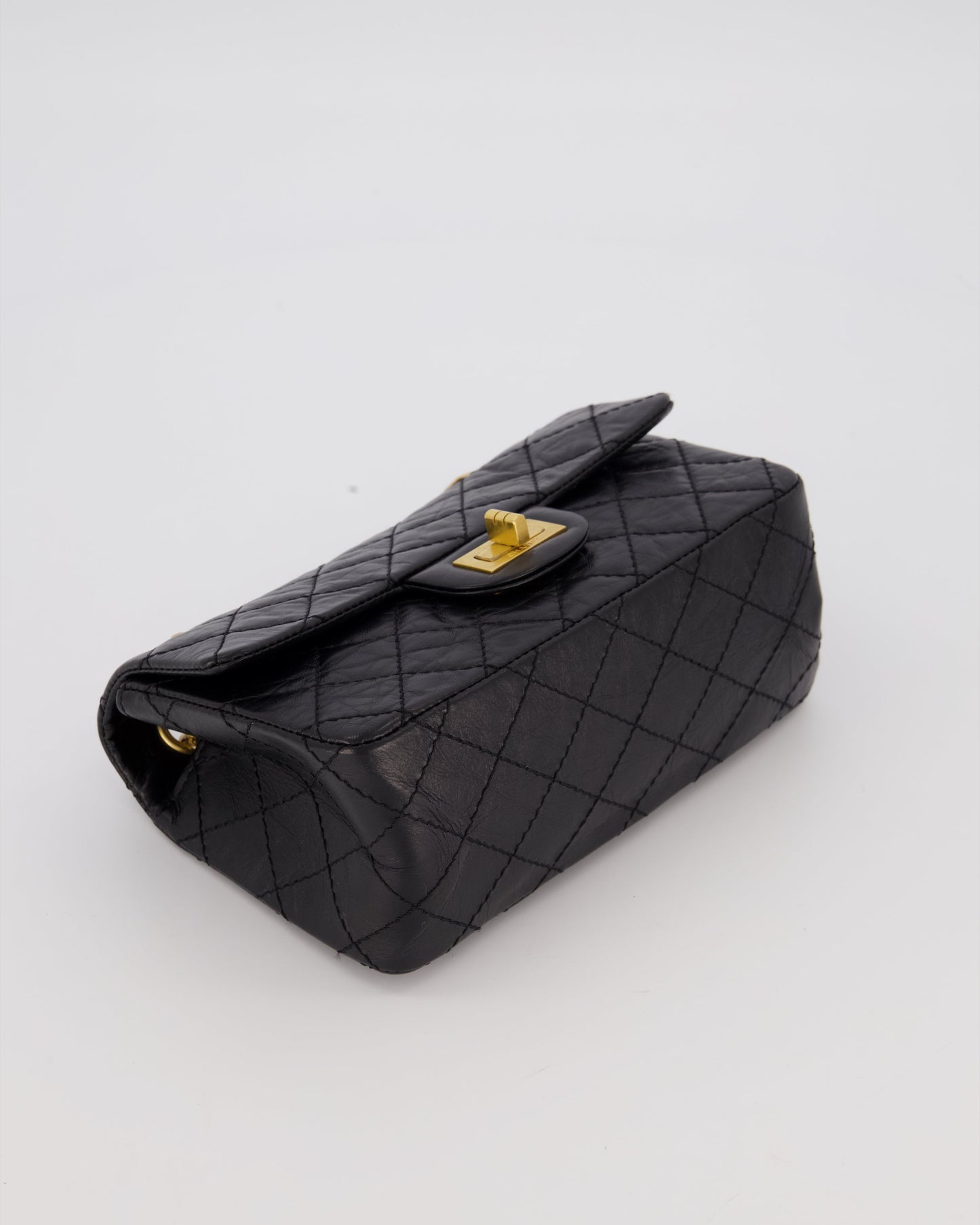 Chanel Mini 2.55 Reissue Flap Bag in Black Aged Calfskin Leather with Gold Hardware
