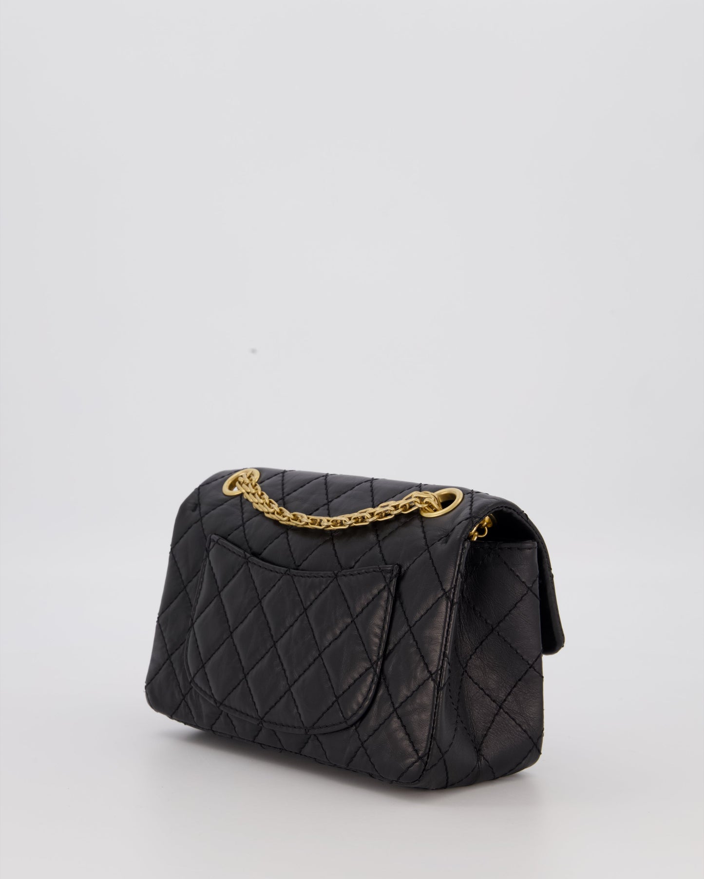 Chanel Mini 2.55 Reissue Flap Bag in Black Aged Calfskin Leather with Gold Hardware