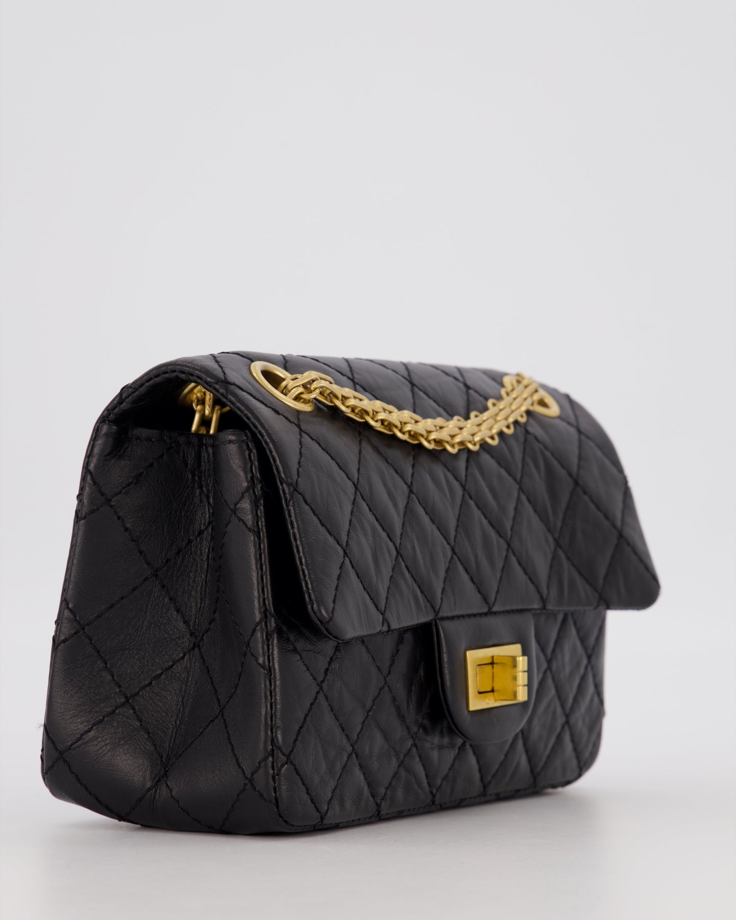 Chanel Mini 2.55 Reissue Flap Bag in Black Aged Calfskin Leather with Gold Hardware