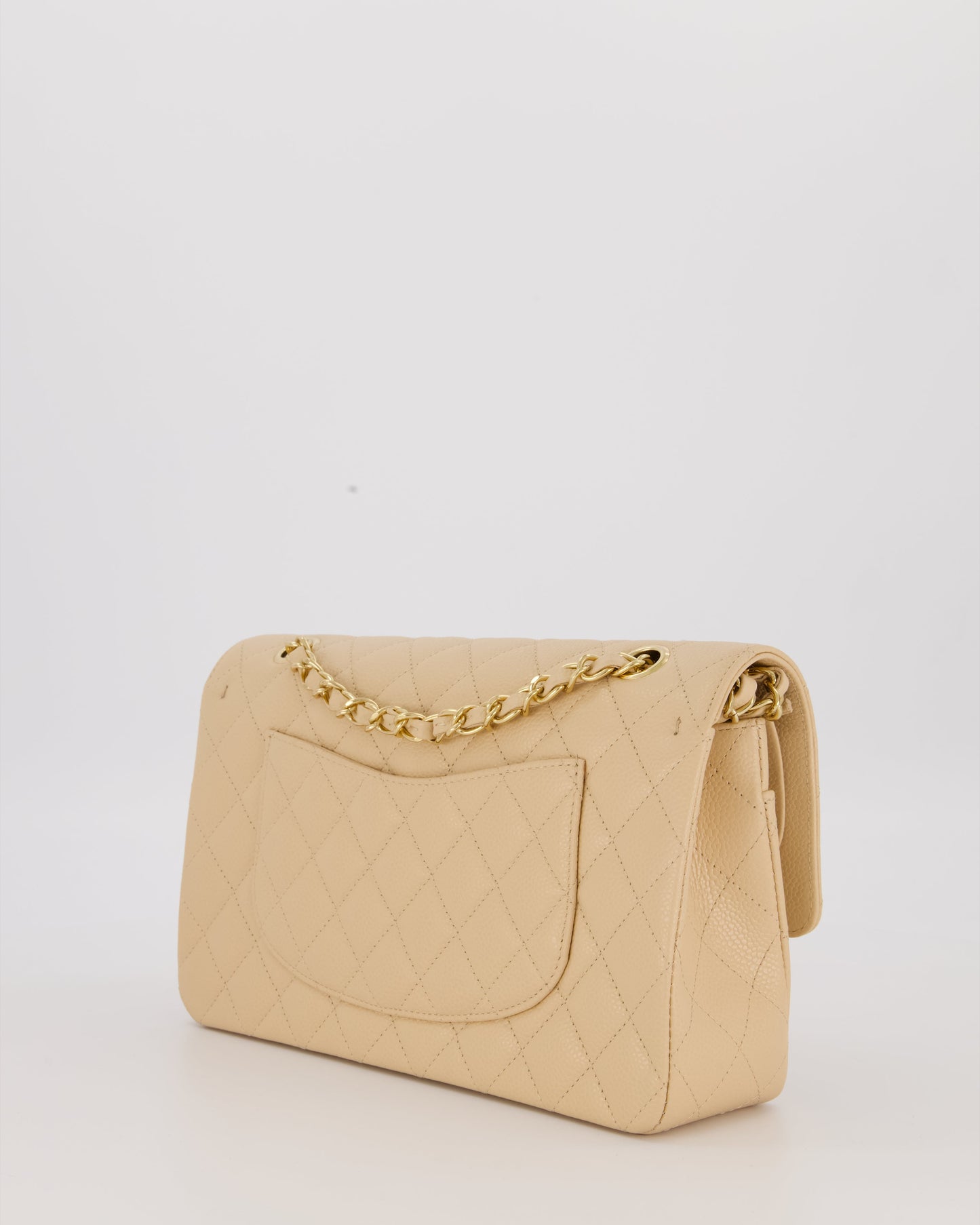 Chanel Beige Classic Medium Double Flap Bag in Caviar Leather with Gold Hardware