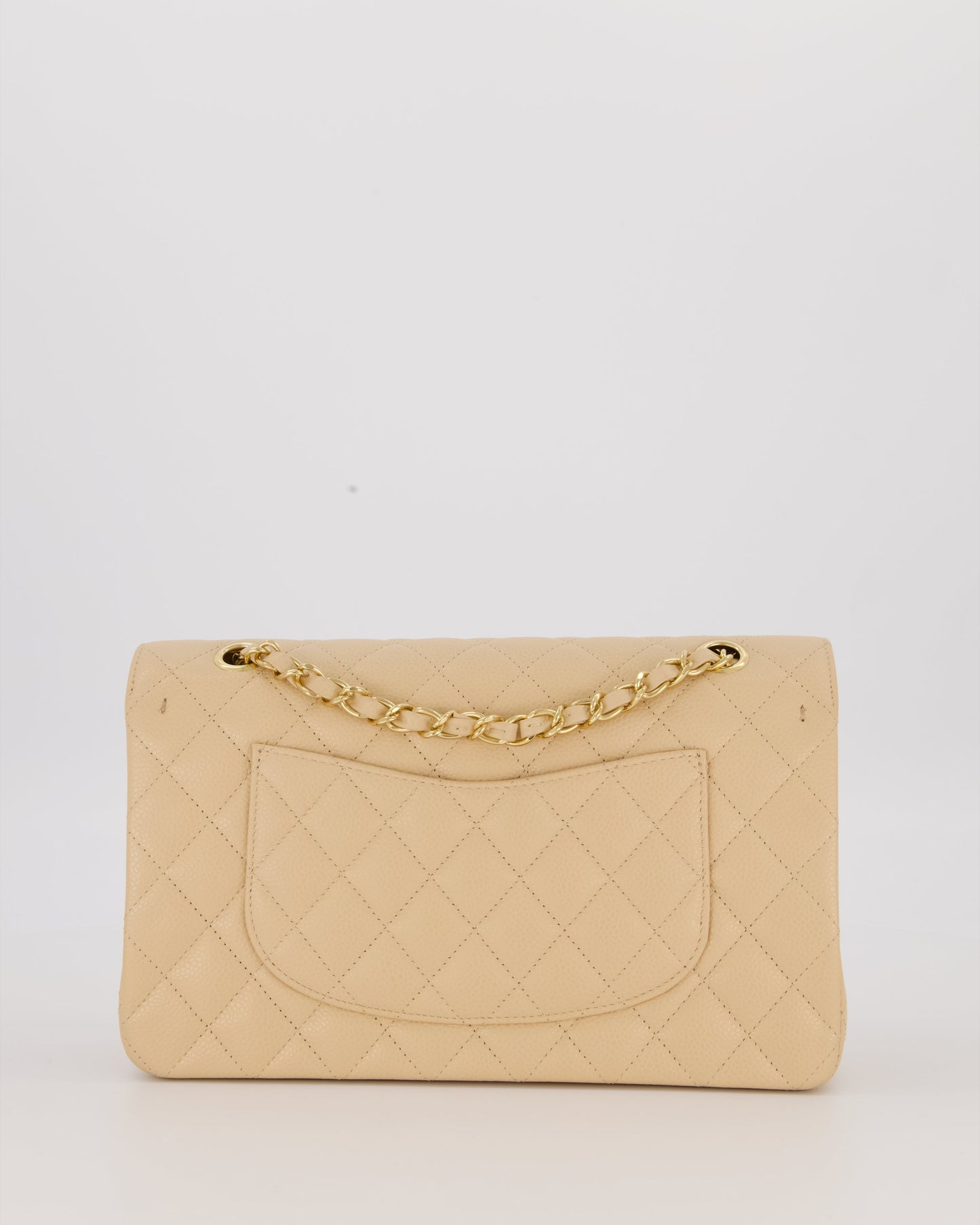 Chanel Beige Classic Medium Double Flap Bag in Caviar Leather with Gold Hardware
