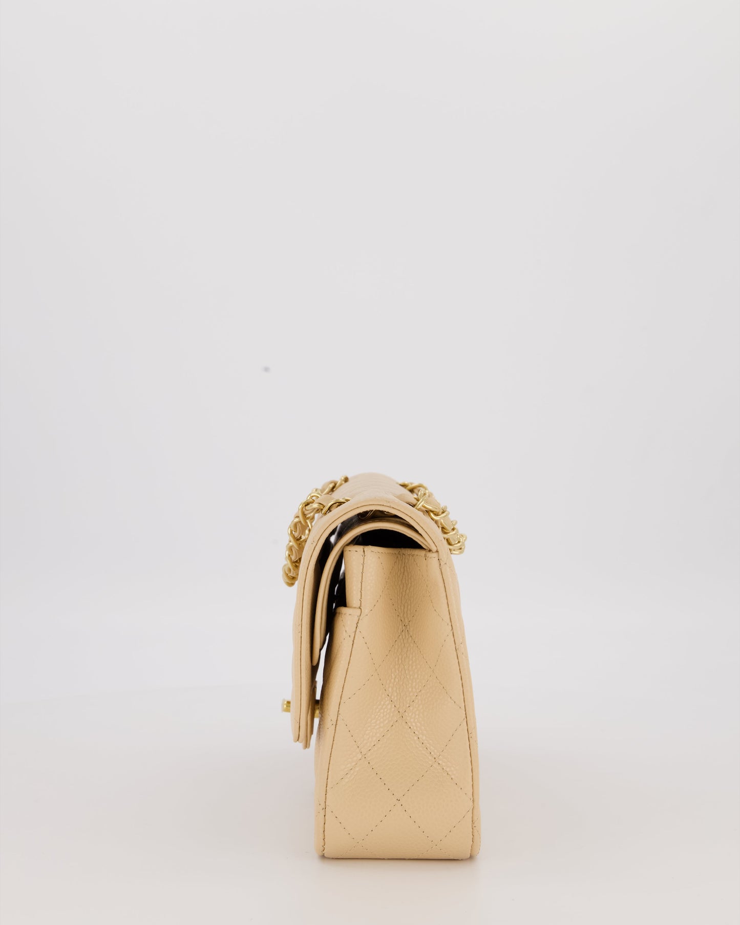 Chanel Beige Classic Medium Double Flap Bag in Caviar Leather with Gold Hardware