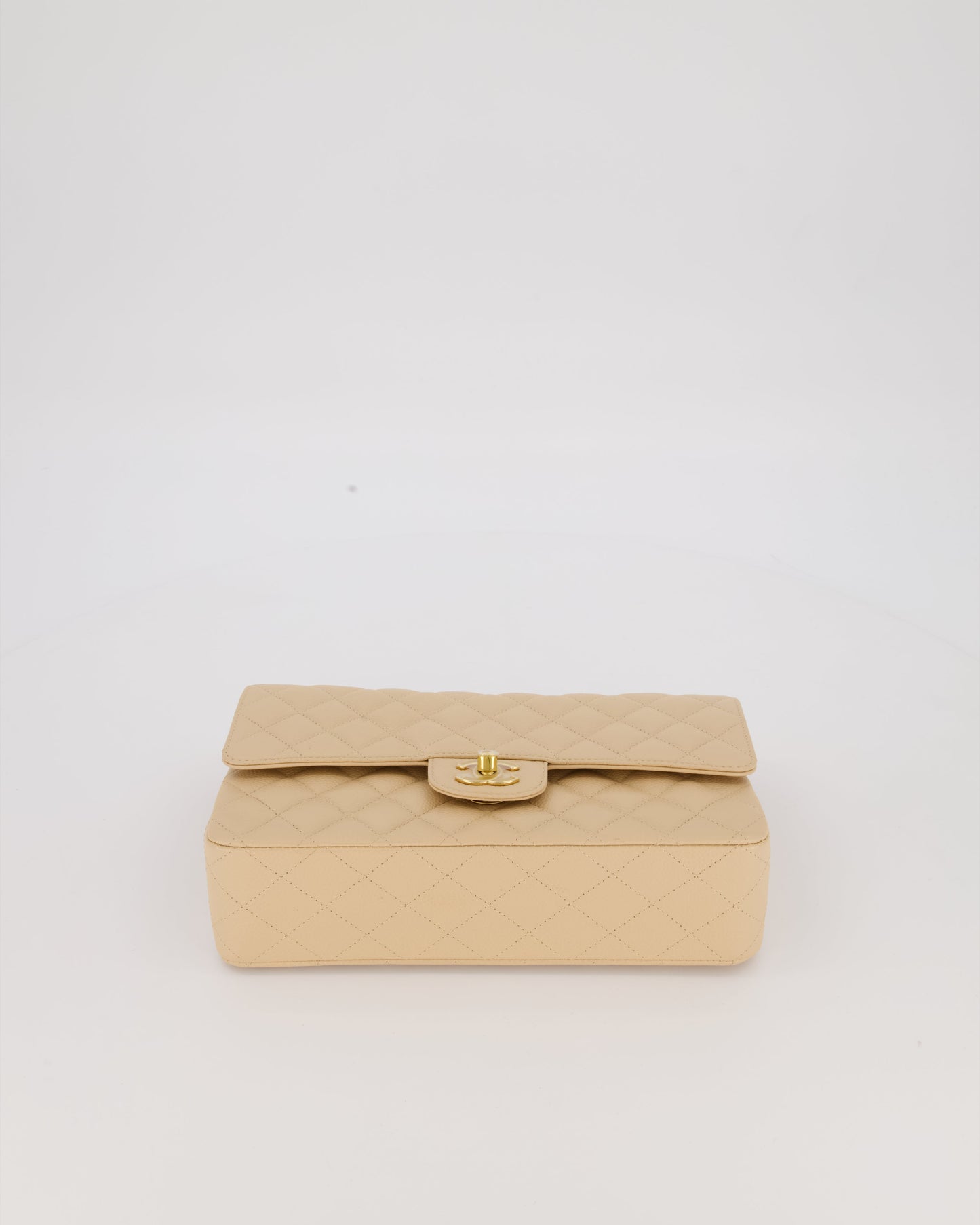 Chanel Beige Classic Medium Double Flap Bag in Caviar Leather with Gold Hardware