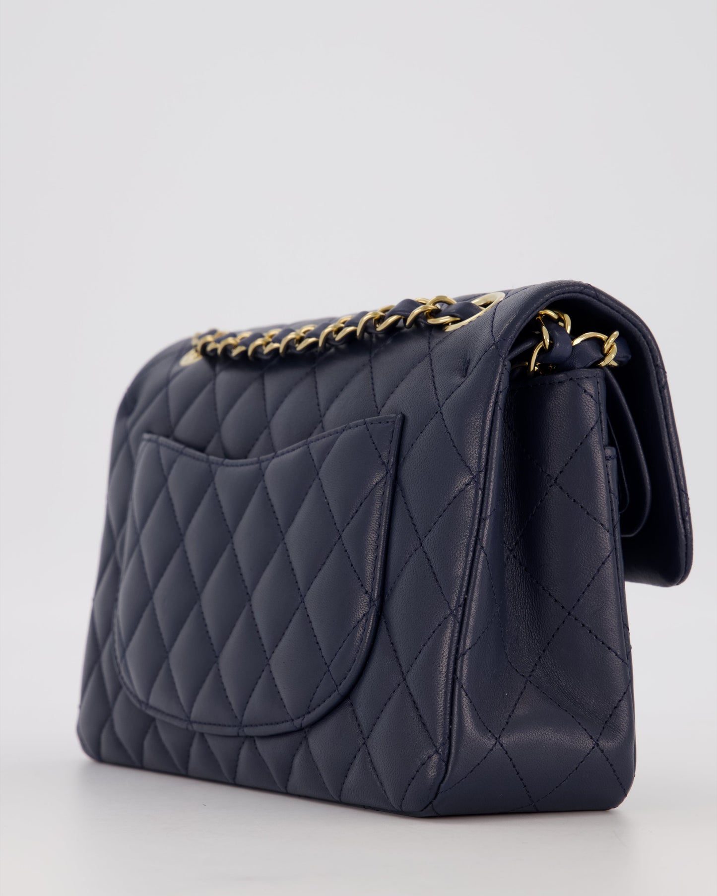 Chanel Navy Small Classic Double Flap Bag in Lambskin Leather with Champagne Gold Hardware