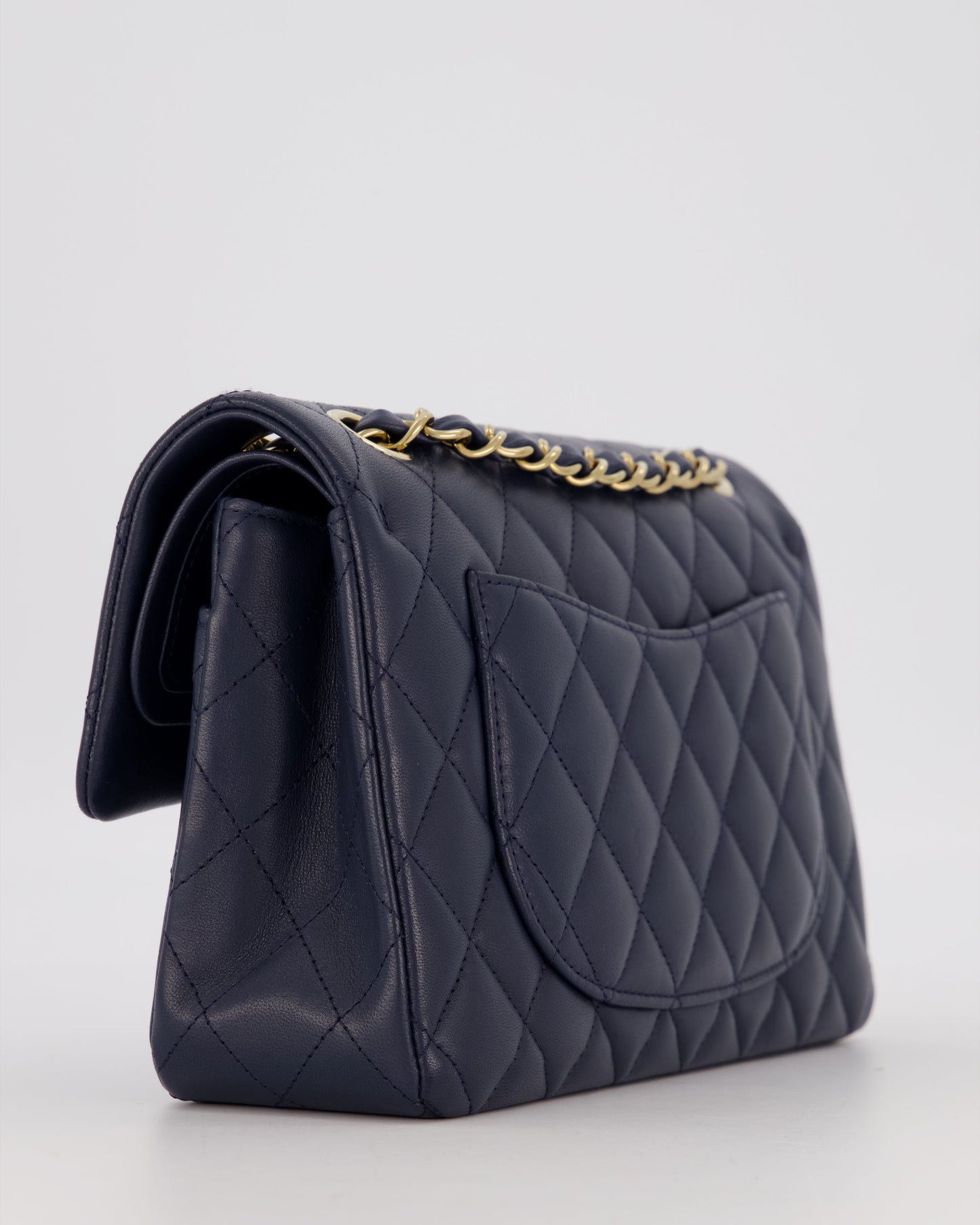 Chanel Navy Small Classic Double Flap Bag in Lambskin Leather with Champagne Gold Hardware