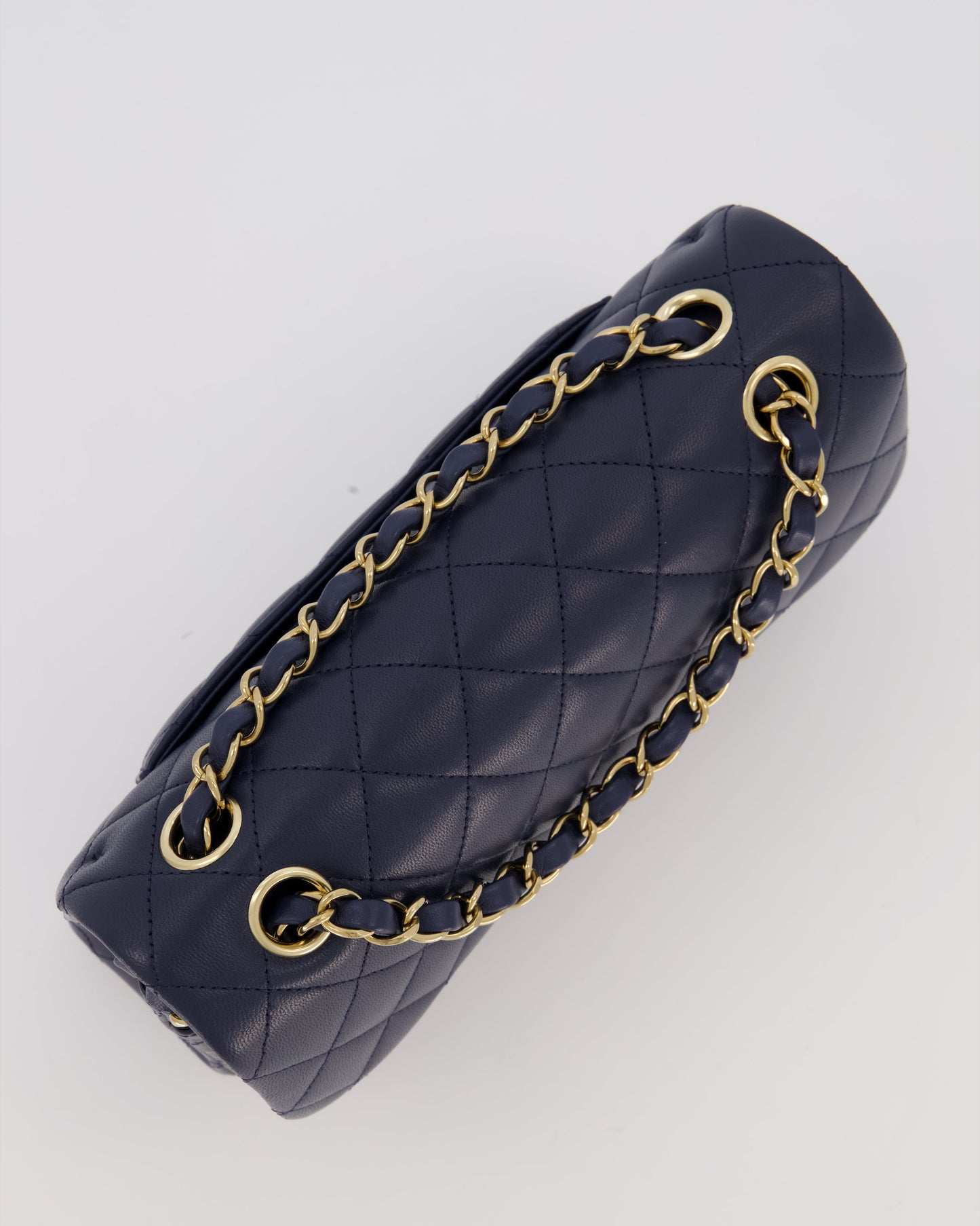 Chanel Navy Small Classic Double Flap Bag in Lambskin Leather with Champagne Gold Hardware