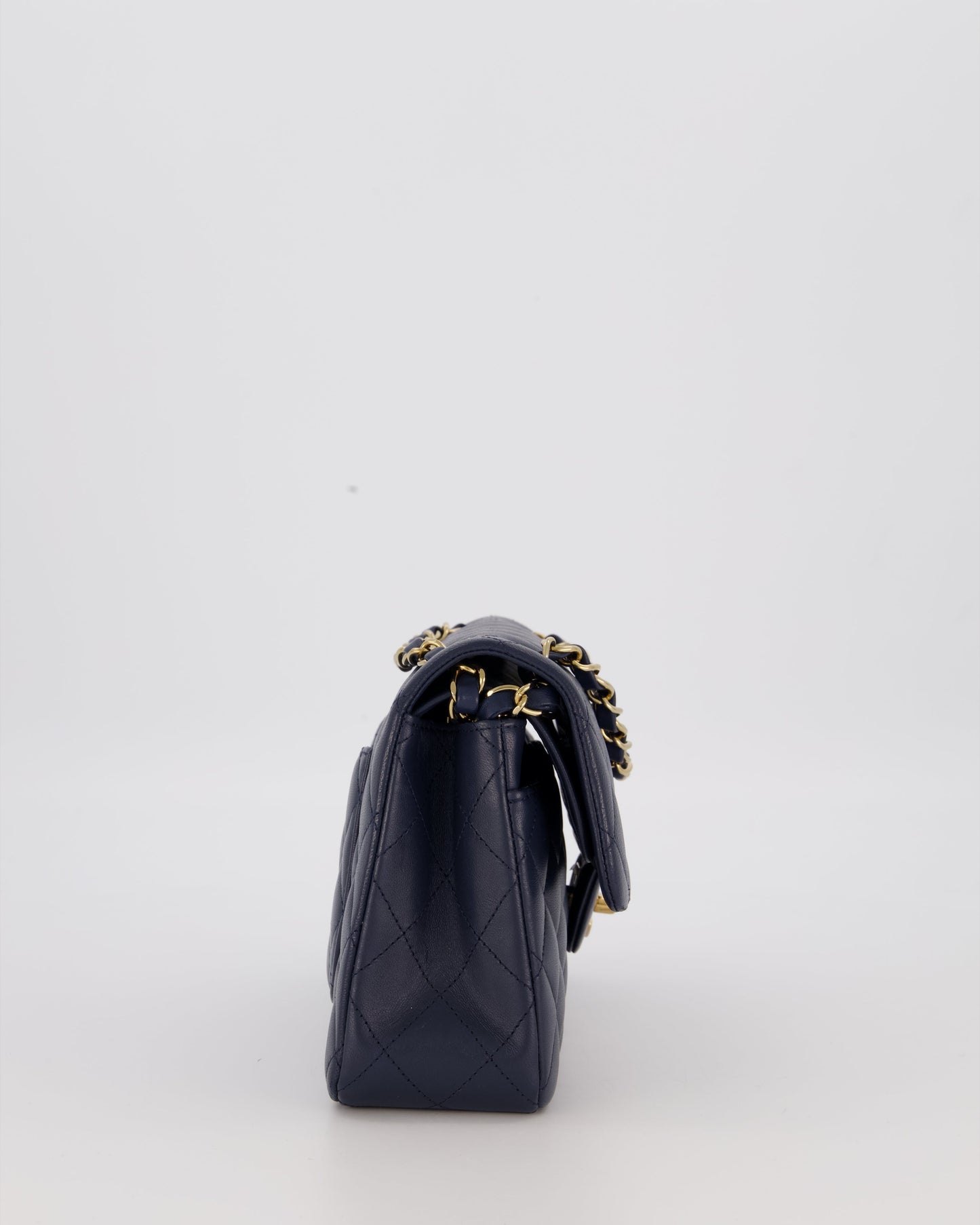 Chanel Navy Small Classic Double Flap Bag in Lambskin Leather with Champagne Gold Hardware