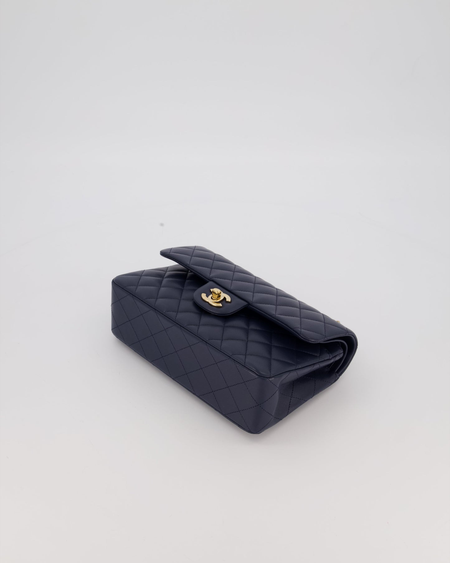 Chanel Navy Small Classic Double Flap Bag in Lambskin Leather with Champagne Gold Hardware