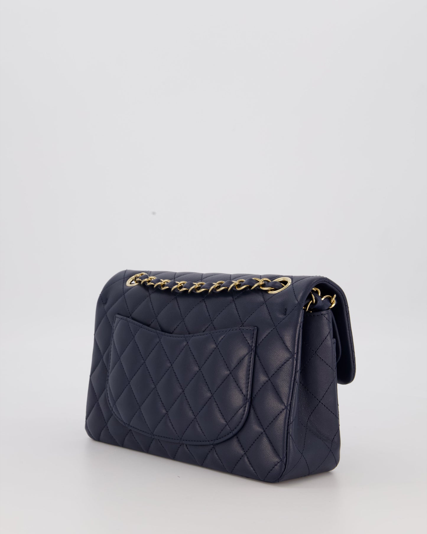 Chanel Navy Small Classic Double Flap Bag in Lambskin Leather with Champagne Gold Hardware