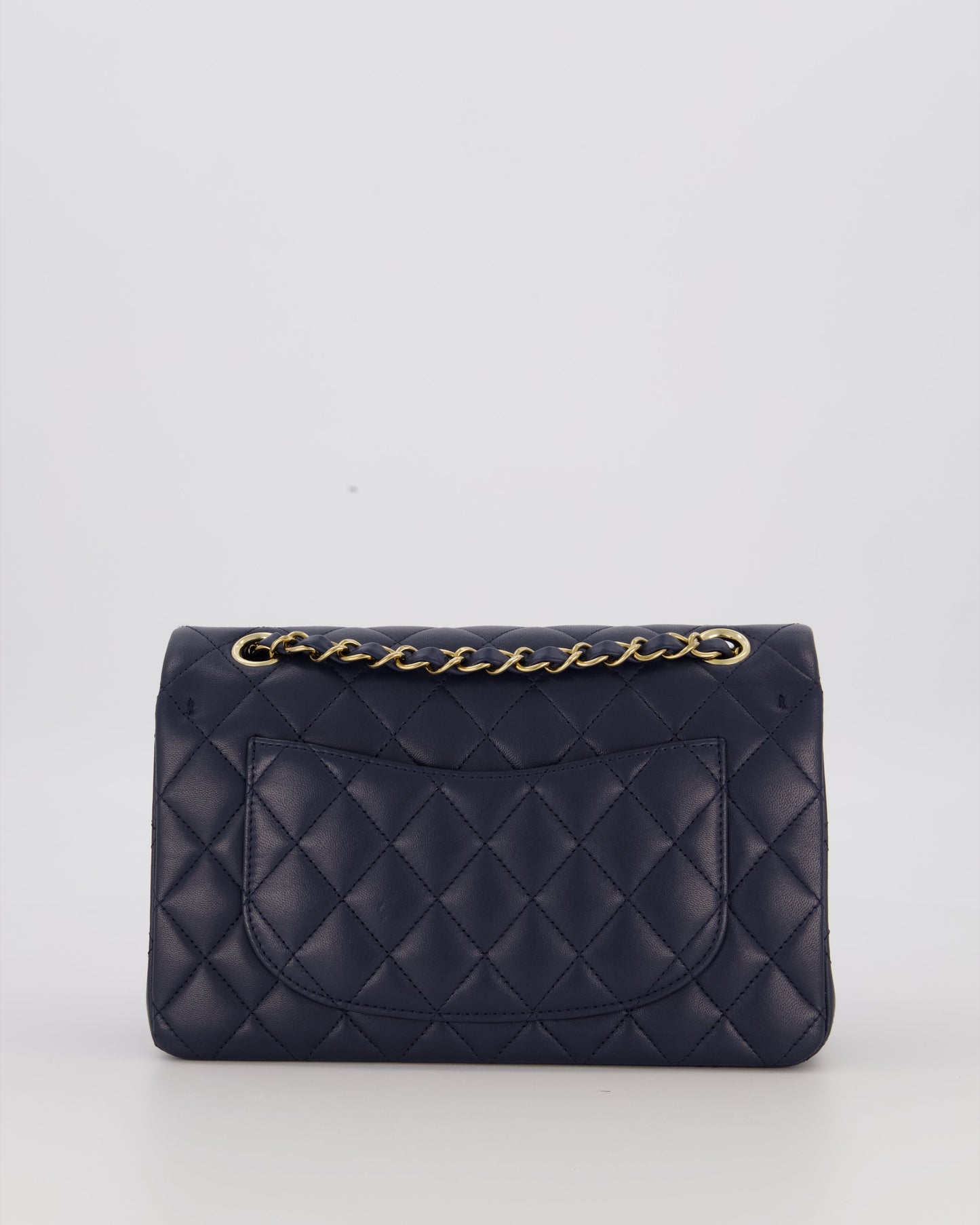 Chanel Navy Small Classic Double Flap Bag in Lambskin Leather with Champagne Gold Hardware