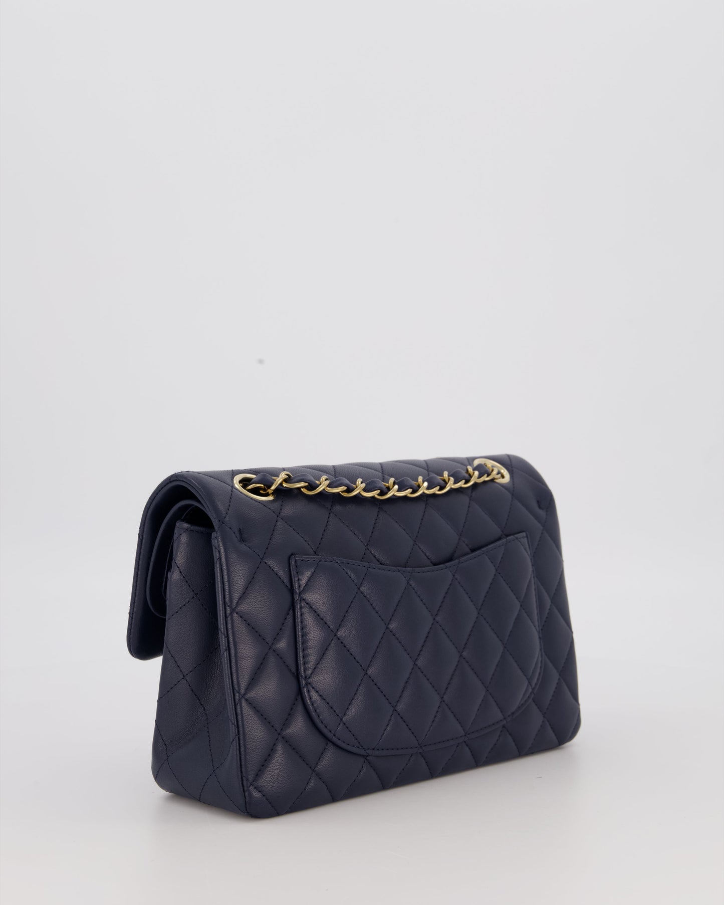 Chanel Navy Small Classic Double Flap Bag in Lambskin Leather with Champagne Gold Hardware