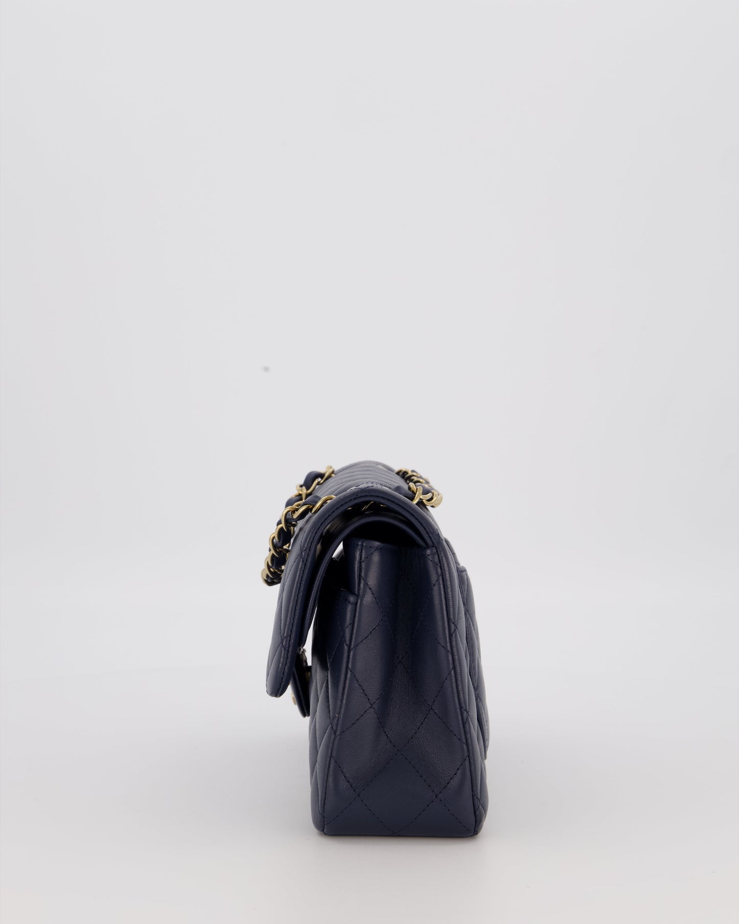 Chanel Navy Small Classic Double Flap Bag in Lambskin Leather with Champagne Gold Hardware