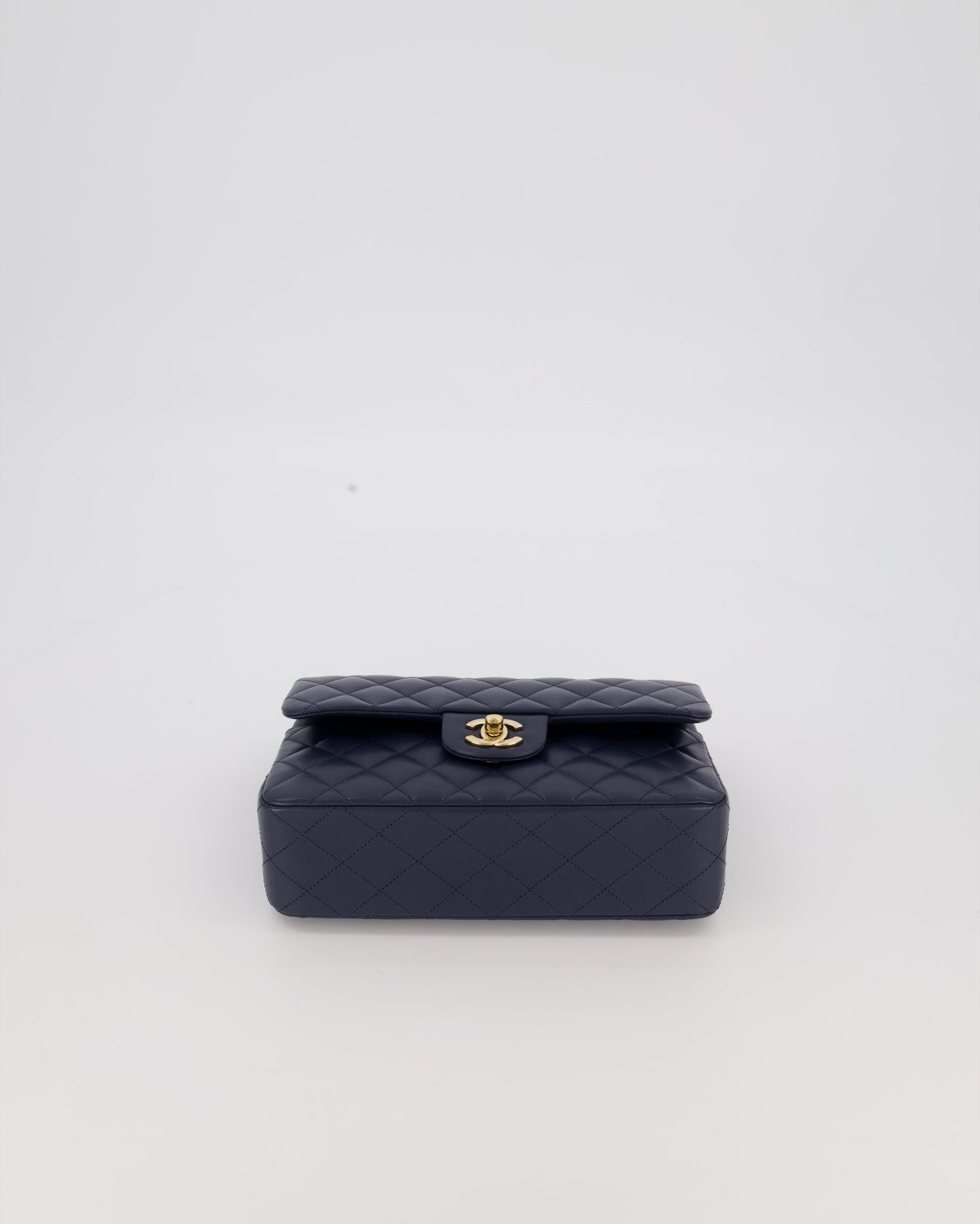 Chanel Navy Small Classic Double Flap Bag in Lambskin Leather with Champagne Gold Hardware