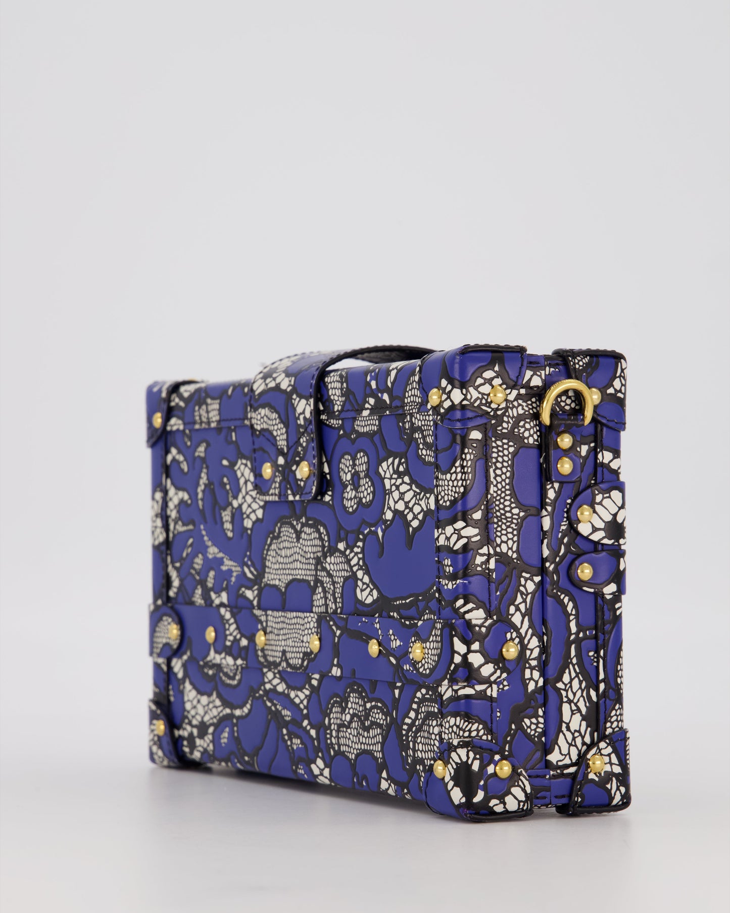 Louis Vuitton Blue Lace Floral Petite Malle Bag in Calfskin Leather With Gold Hardware