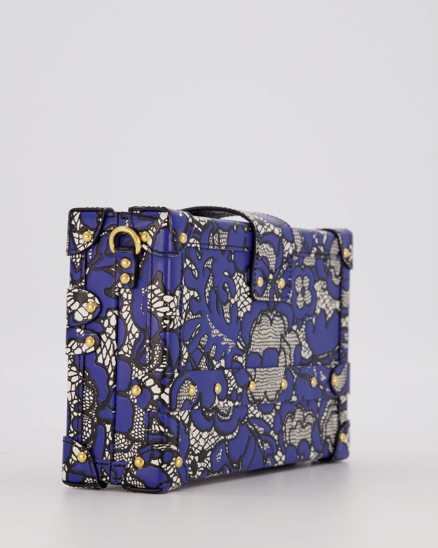Louis Vuitton Blue Lace Floral Petite Malle Bag in Calfskin Leather With Gold Hardware