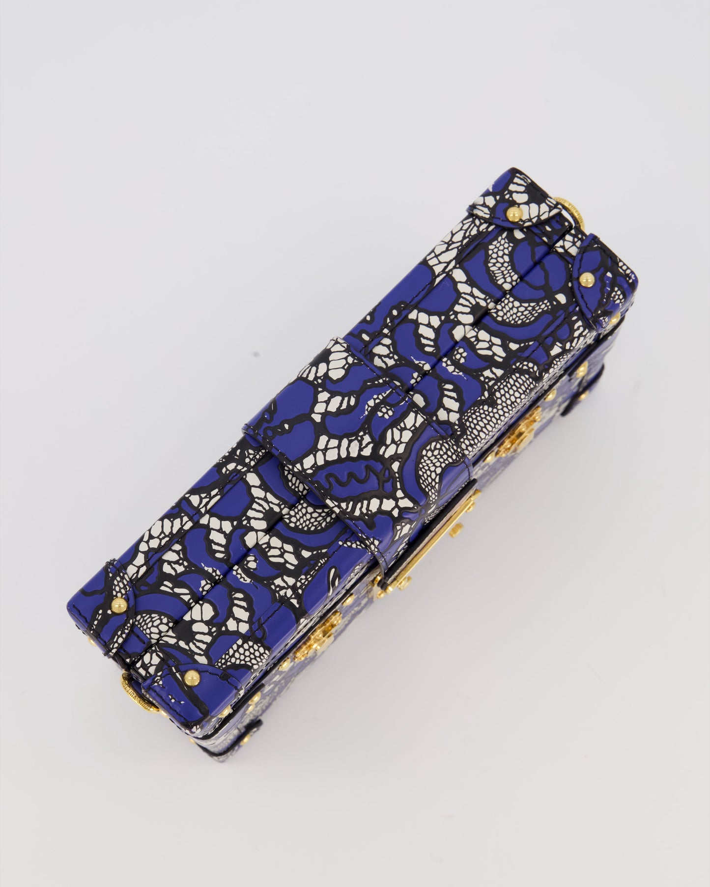 Louis Vuitton Blue Lace Floral Petite Malle Bag in Calfskin Leather With Gold Hardware