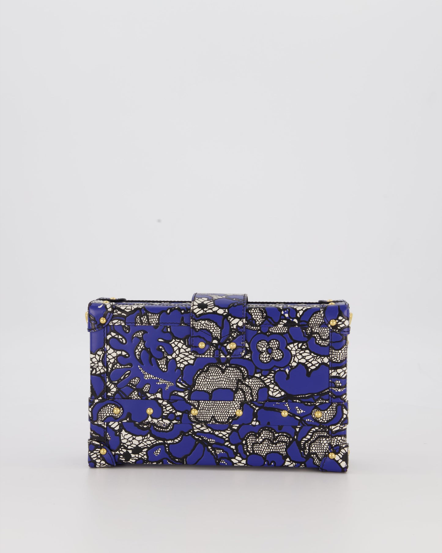Louis Vuitton Blue Lace Floral Petite Malle Bag in Calfskin Leather With Gold Hardware