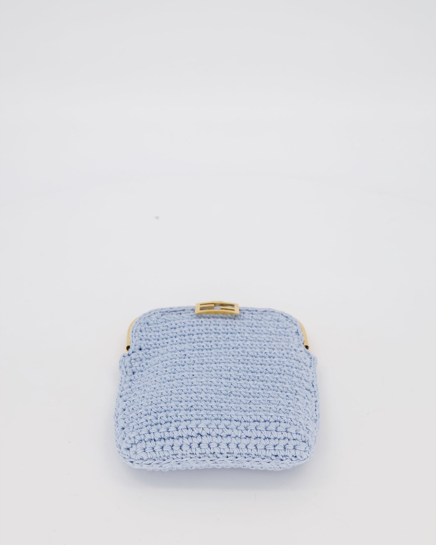 Fendi Sky Blue Baguette Phone Bag in Woven Crochet with Chain with Gold Hardware