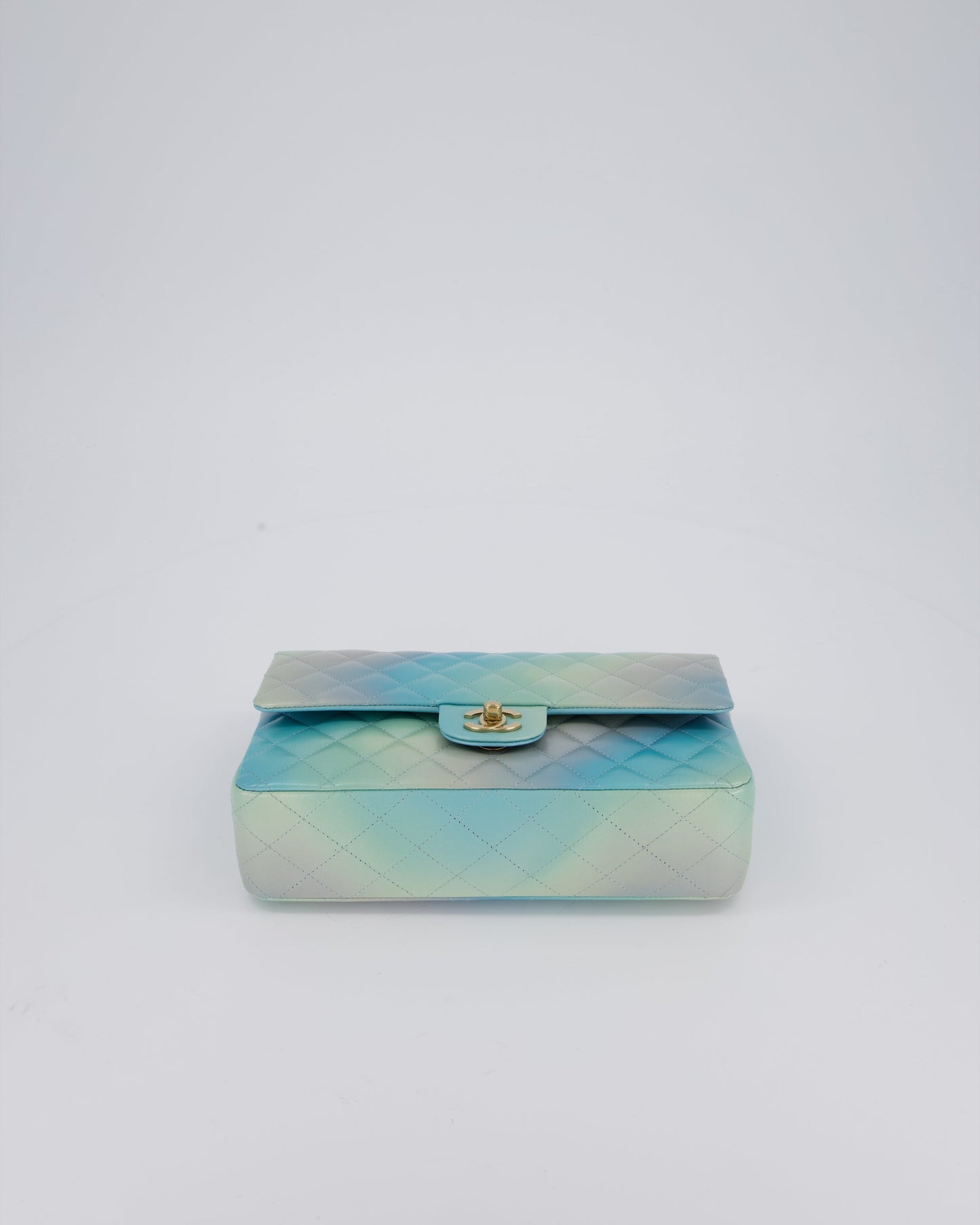 Chanel Blue, Yellow and Pink Iridescent Ombre Classic Medium Double Flap Bag in Lambskin with Champagne Gold hardware