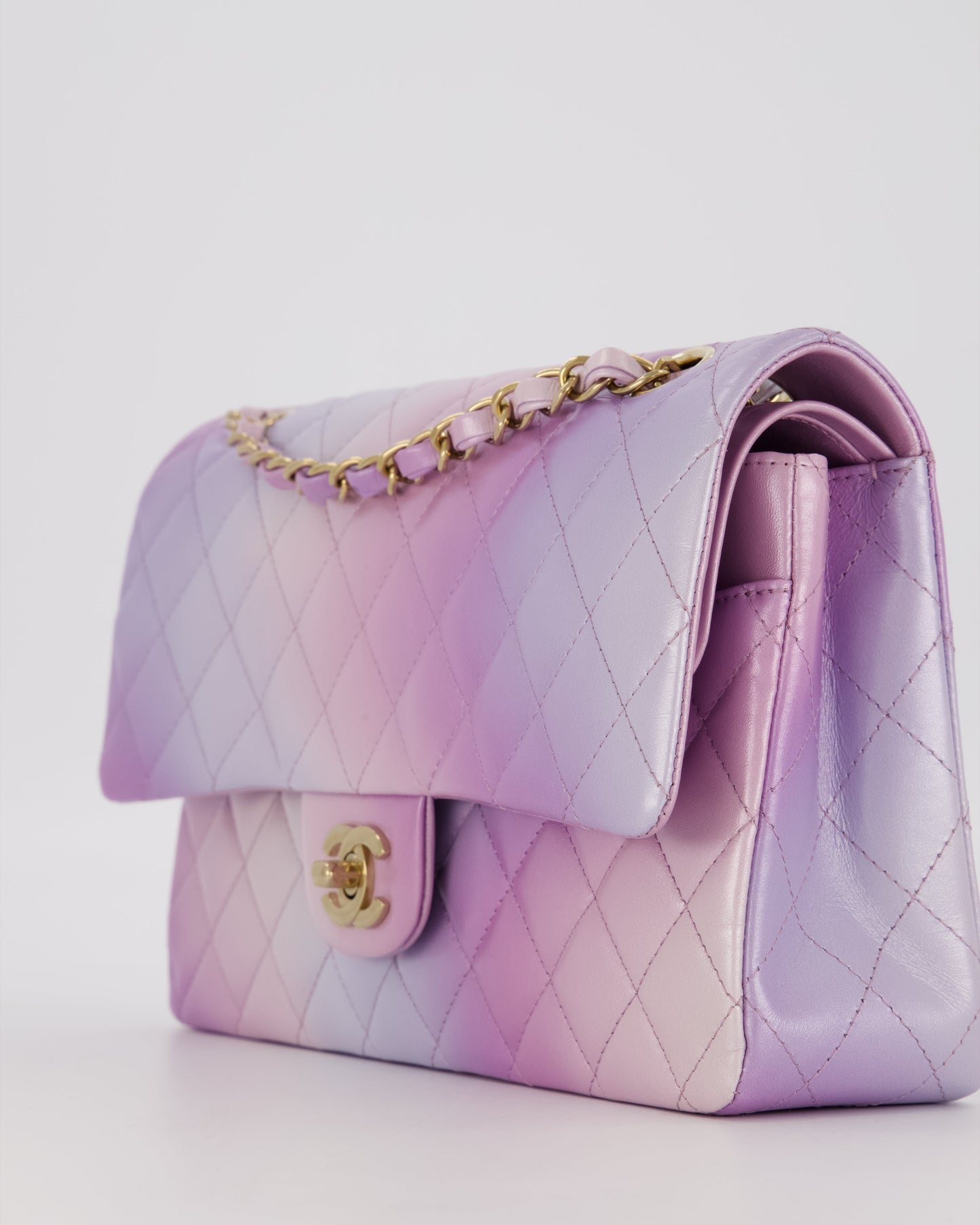 Chanel Purple & Pink Ombre Quilted Medium Double Flap Bag in Lambskin with Champagne Gold Hardware