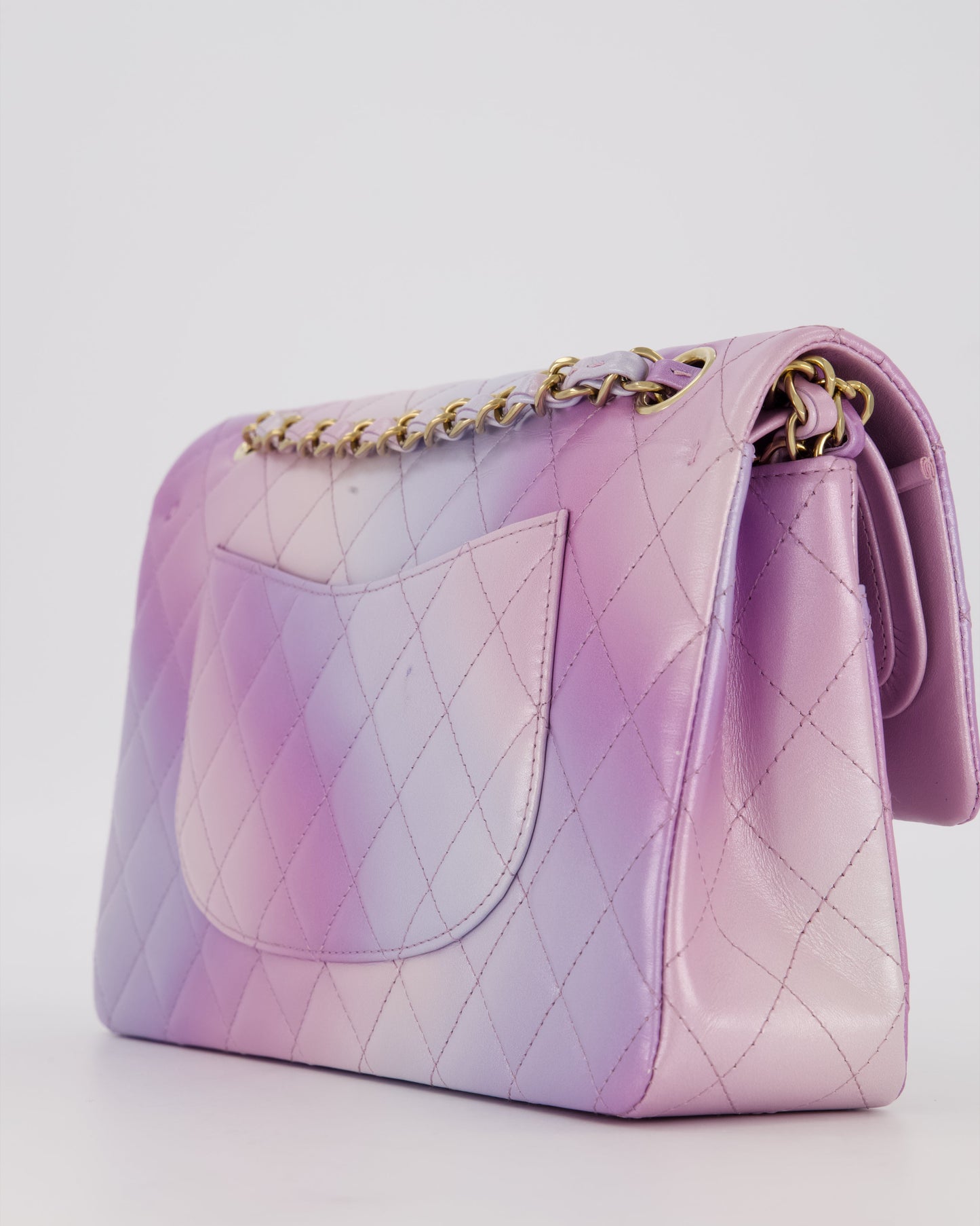 Chanel Purple & Pink Ombre Quilted Medium Double Flap Bag in Lambskin with Champagne Gold Hardware