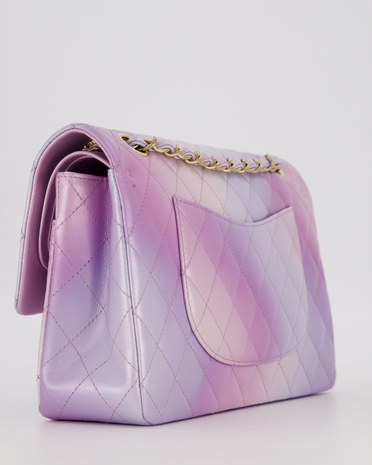 Chanel Purple & Pink Ombre Quilted Medium Double Flap Bag in Lambskin with Champagne Gold Hardware