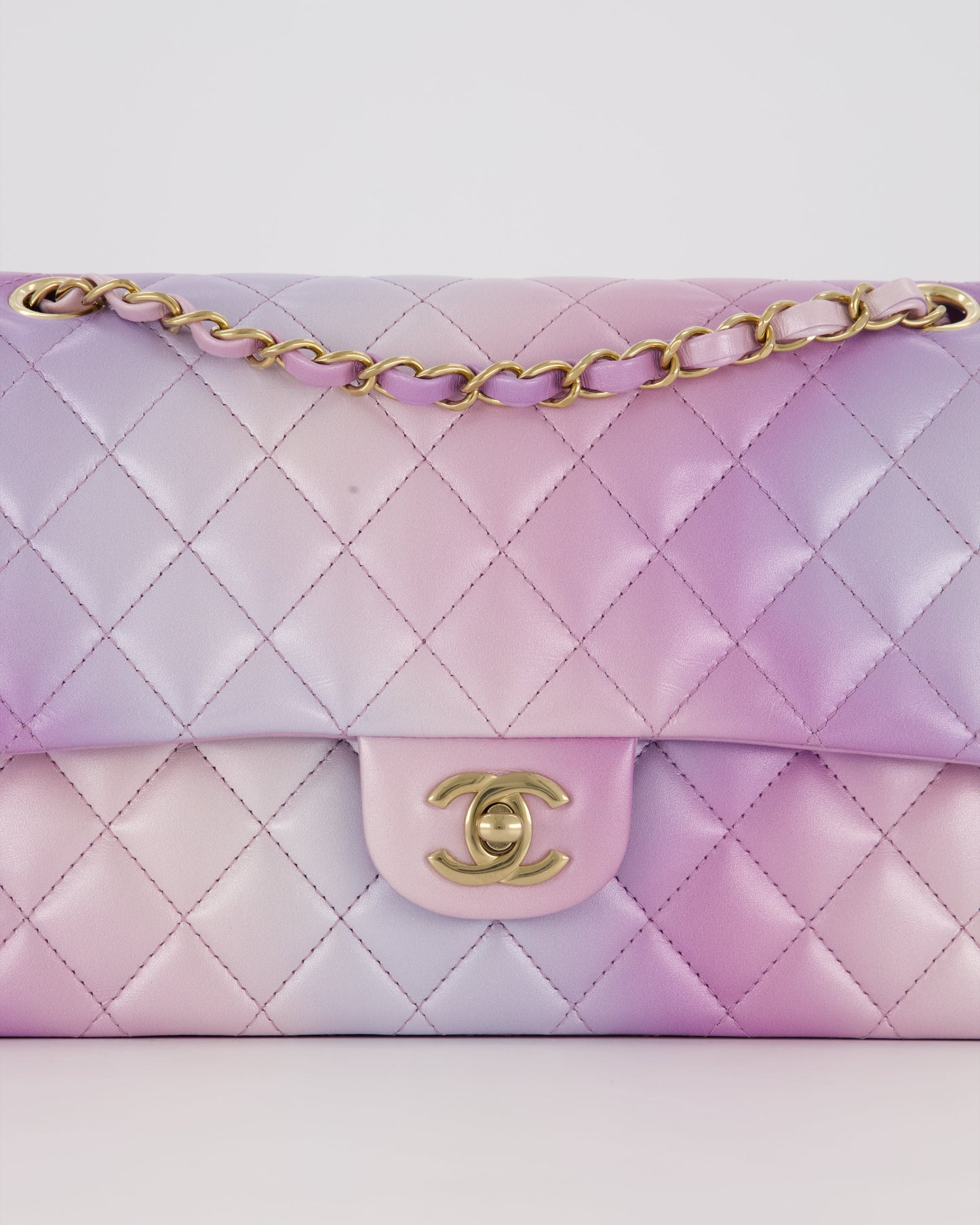 Chanel Purple & Pink Ombre Quilted Medium Double Flap Bag in Lambskin with Champagne Gold Hardware