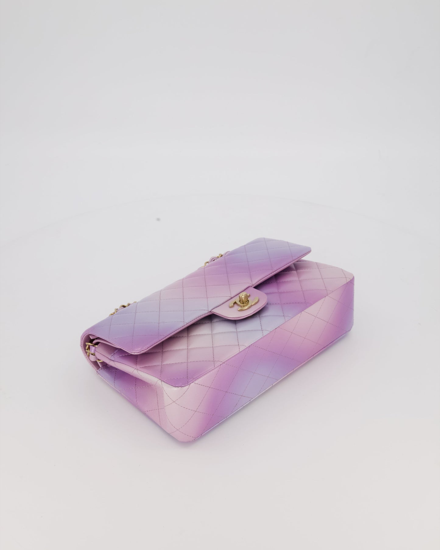 Chanel Purple & Pink Ombre Quilted Medium Double Flap Bag in Lambskin with Champagne Gold Hardware