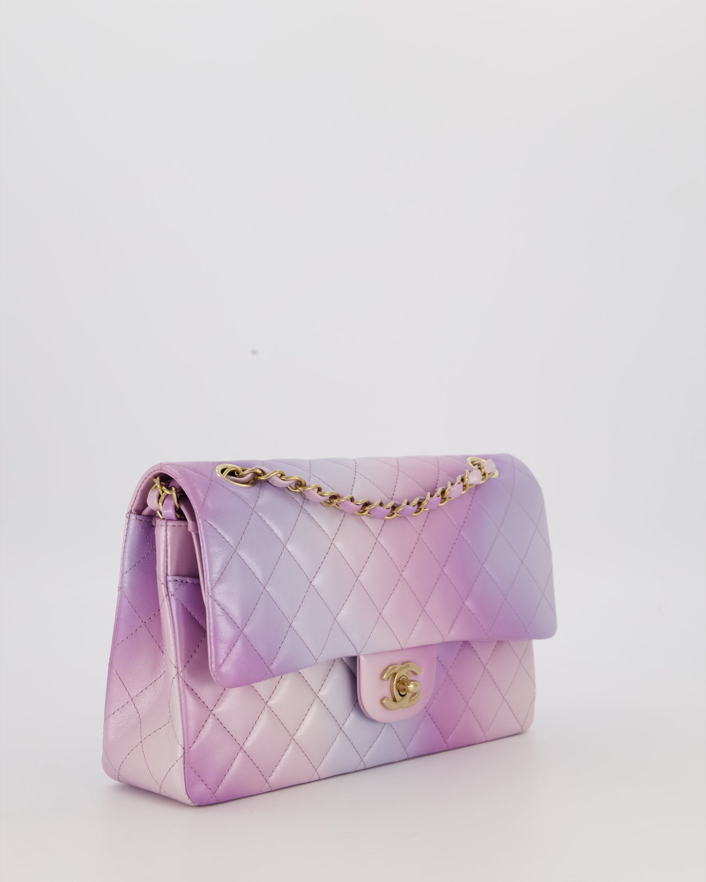 Chanel Purple & Pink Ombre Quilted Medium Double Flap Bag in Lambskin with Champagne Gold Hardware