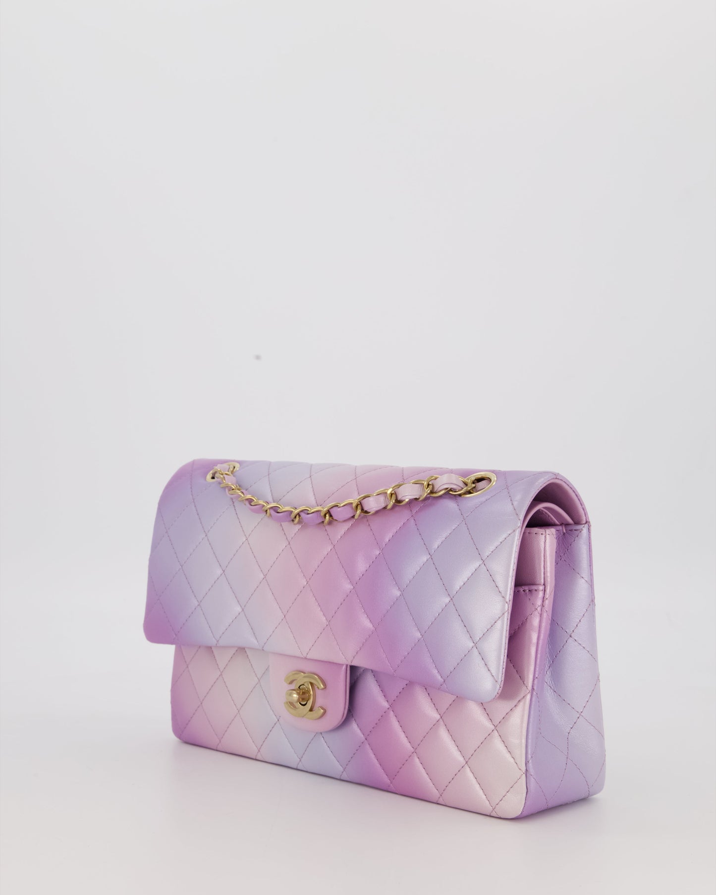 Chanel Purple & Pink Ombre Quilted Medium Double Flap Bag in Lambskin with Champagne Gold Hardware