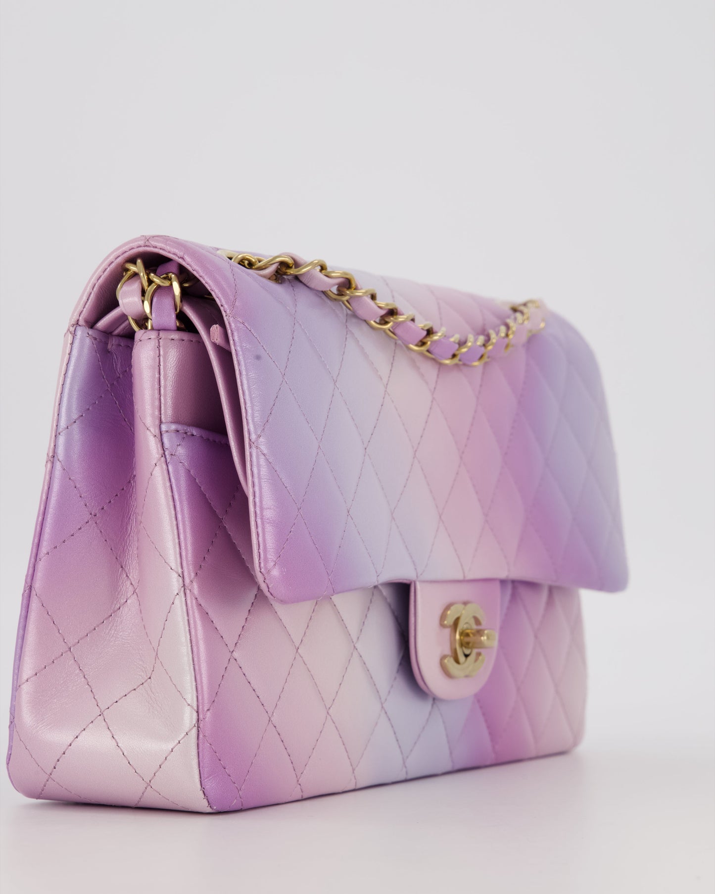 Chanel Purple & Pink Ombre Quilted Medium Double Flap Bag in Lambskin with Champagne Gold Hardware