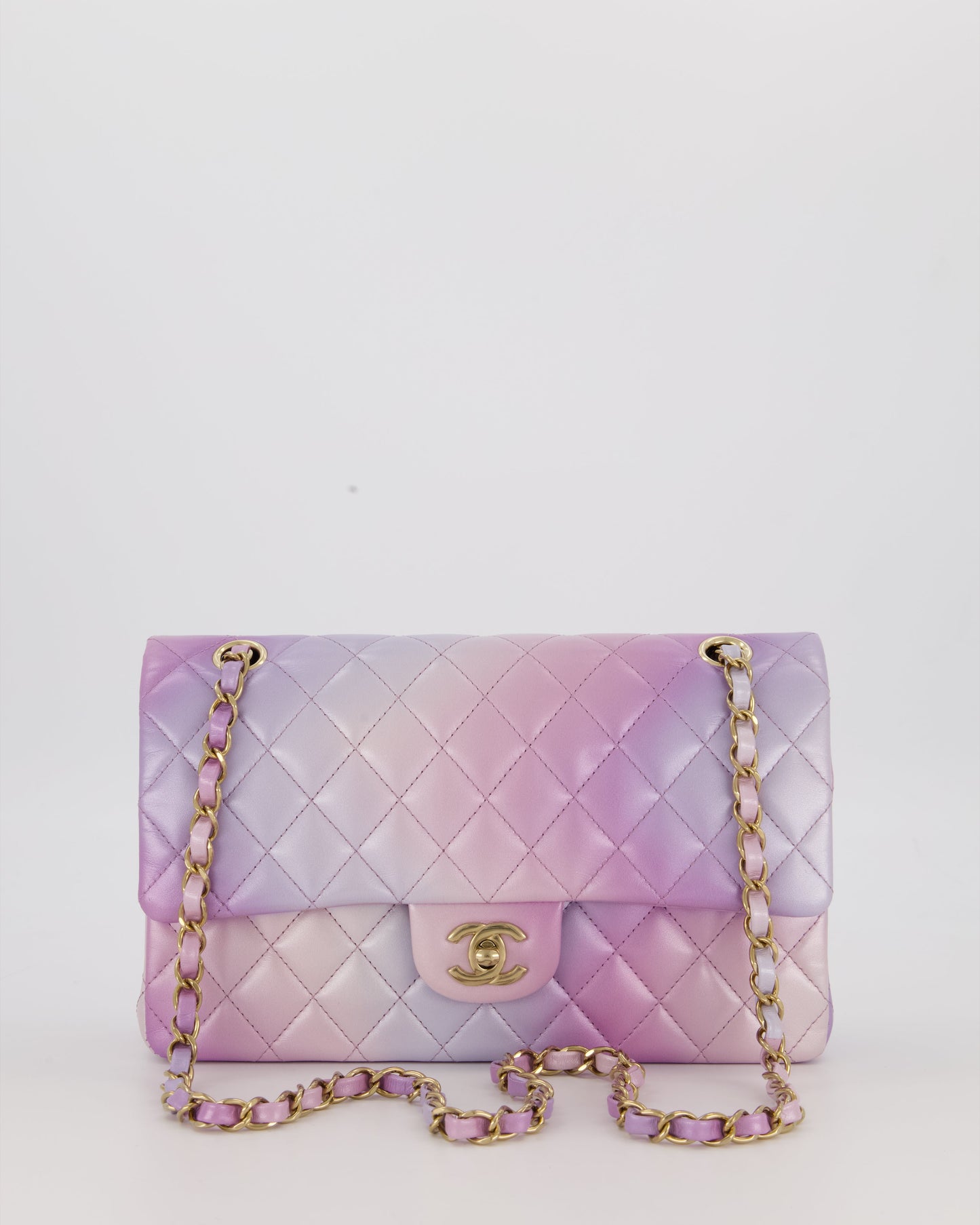 Chanel Purple & Pink Ombre Quilted Medium Double Flap Bag in Lambskin with Champagne Gold Hardware