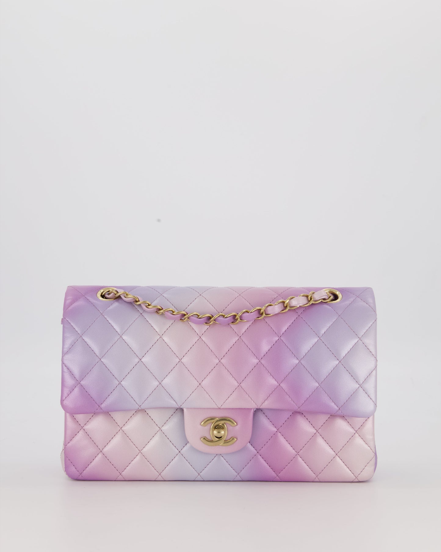 Chanel Purple & Pink Ombre Quilted Medium Double Flap Bag in Lambskin with Champagne Gold Hardware