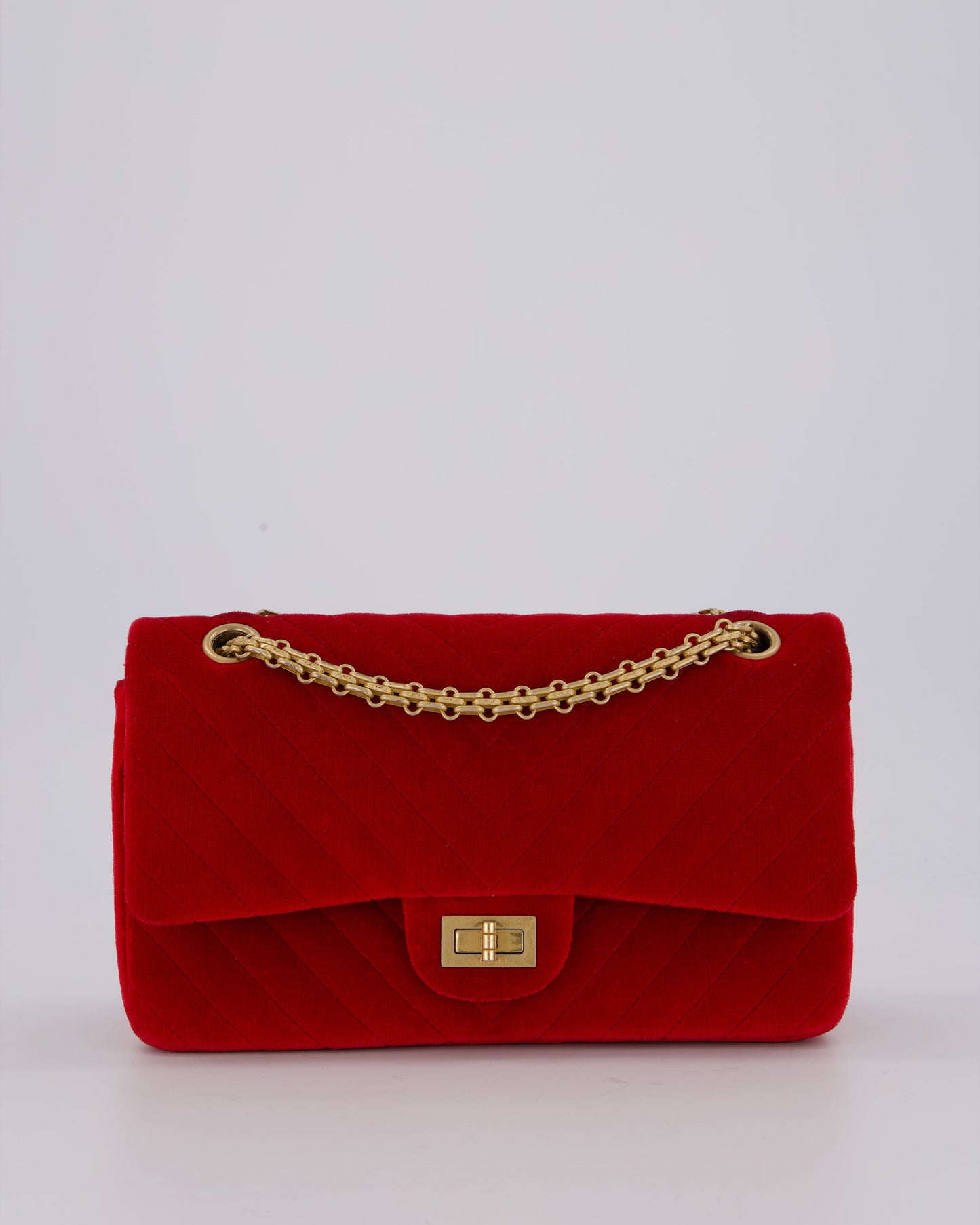 Chanel Red Velvet Reissue 2.55 Quilted Medium Double Flap Bag with Gold Hardware