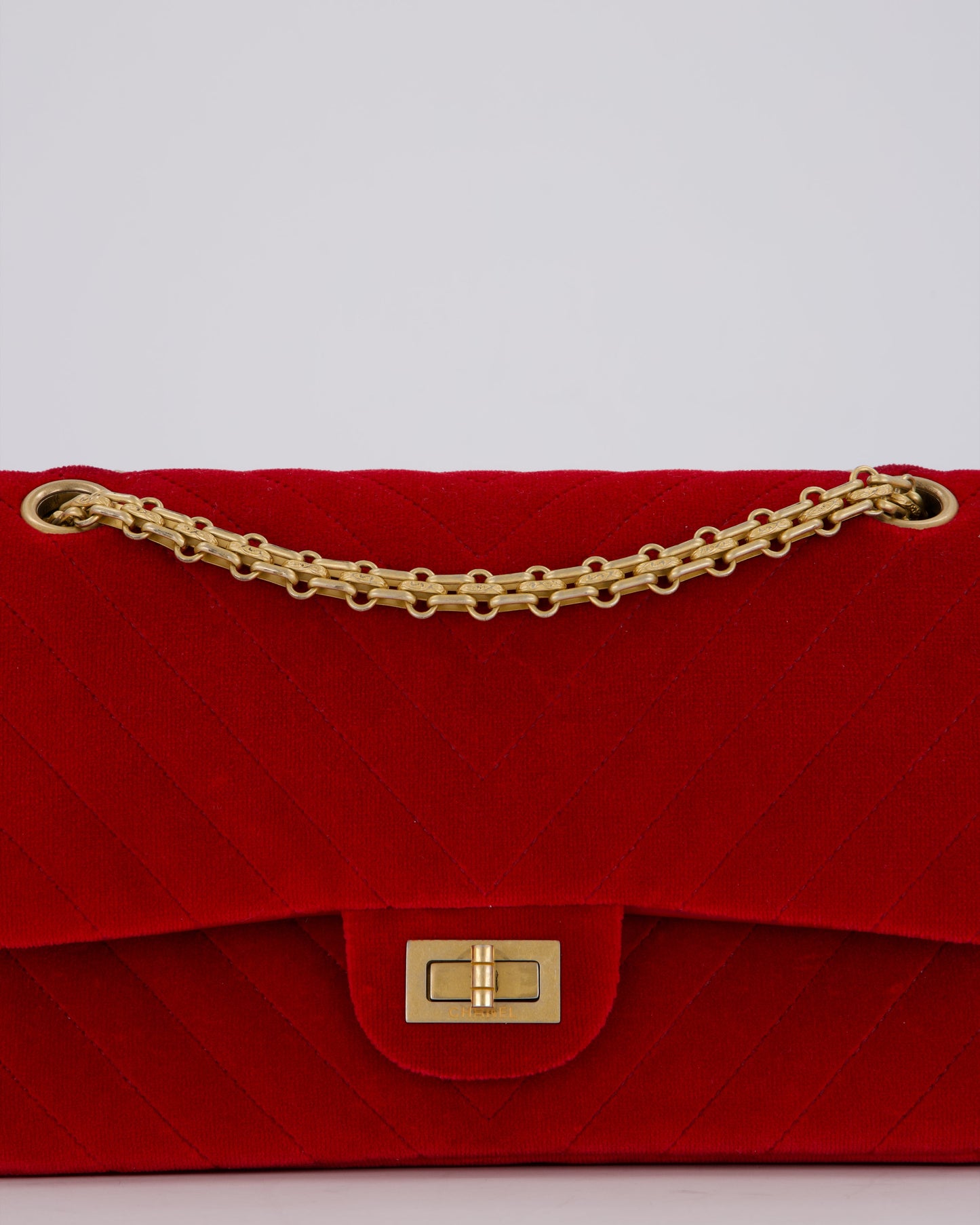 Chanel Red Velvet Reissue 2.55 Quilted Medium Double Flap Bag with Gold Hardware