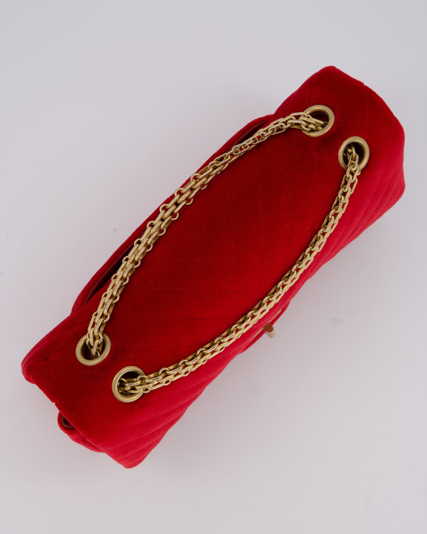 Chanel Red Velvet Reissue 2.55 Quilted Medium Double Flap Bag with Gold Hardware