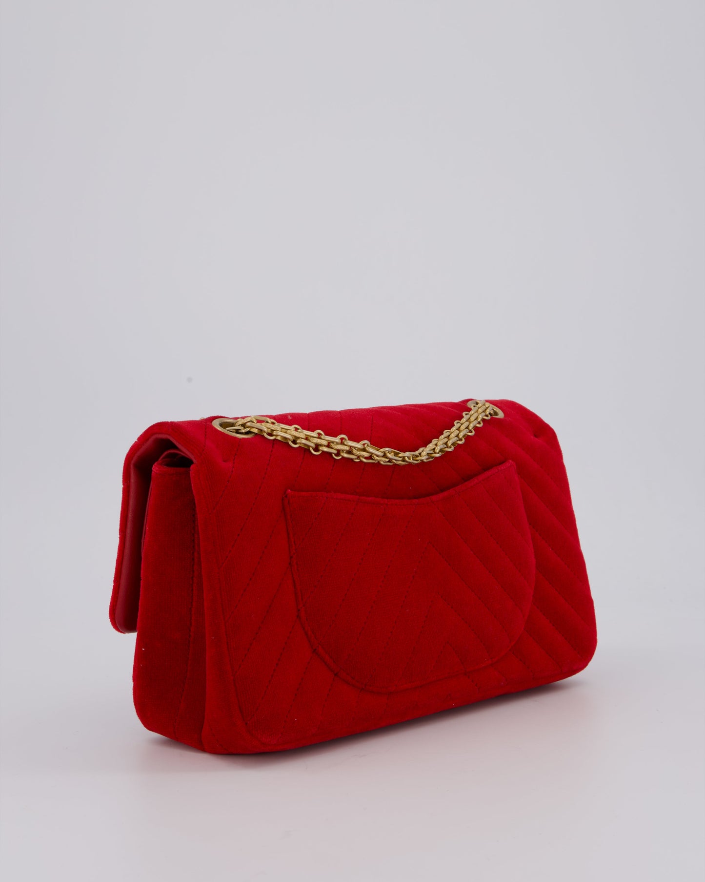 Chanel Red Velvet Reissue 2.55 Quilted Medium Double Flap Bag with Gold Hardware